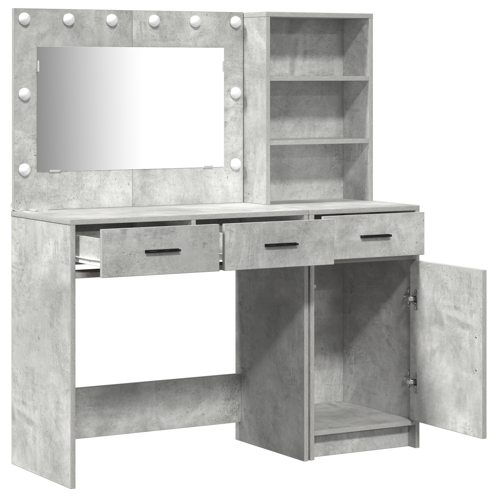 2 Piece Dressing Table Set with LED in Concrete Grey Engineered Wood - Image 6