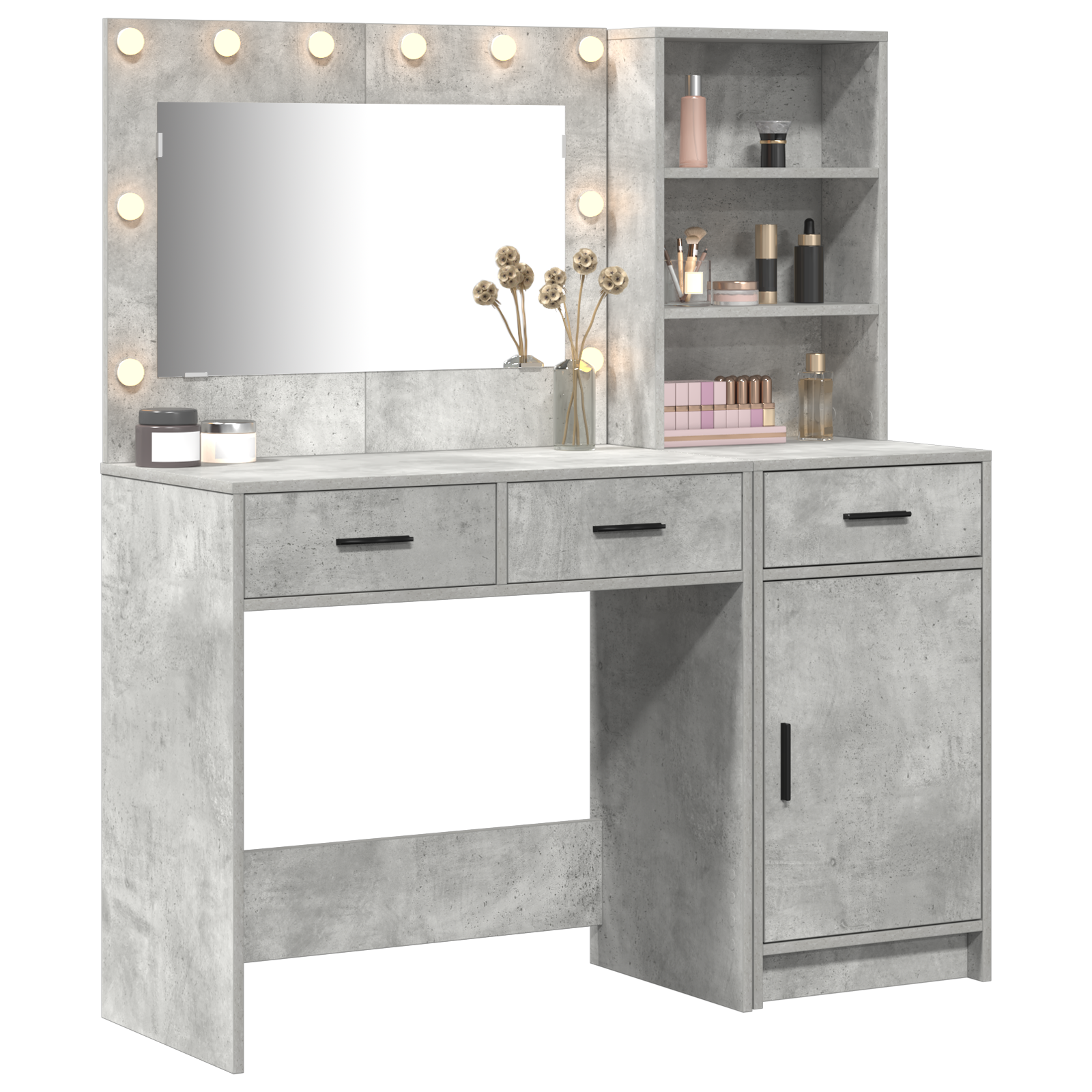 2 Piece Dressing Table Set with LED in Concrete Grey Engineered Wood - Image 3