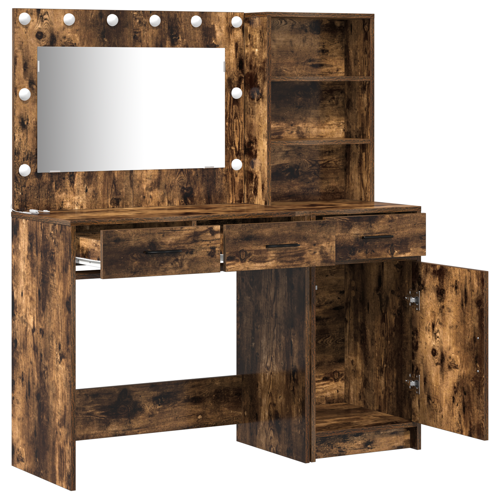 2 Piece Dressing Table Set with LED Smoked Oak Engineered Wood - Image 6