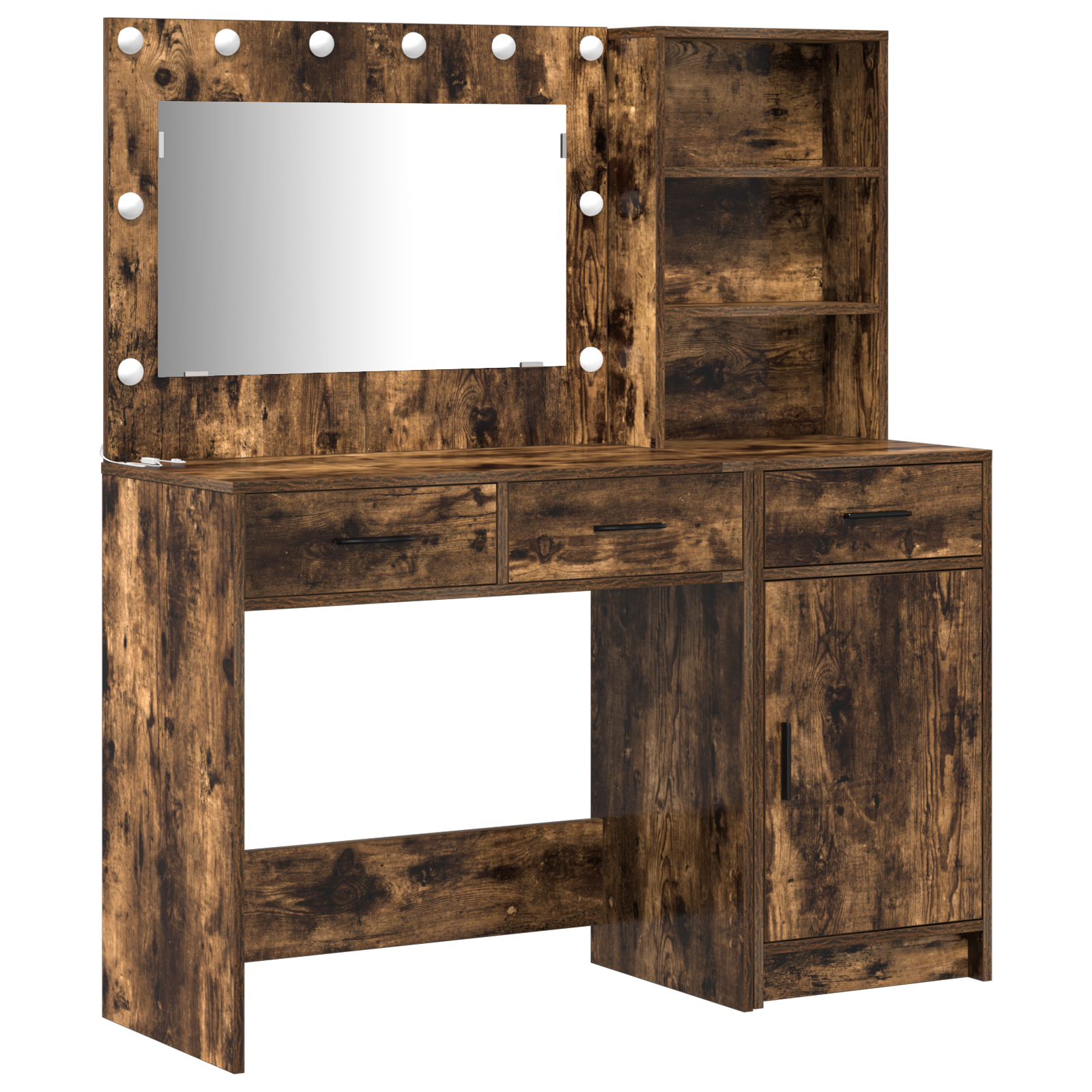 2 Piece Dressing Table Set with LED Smoked Oak Engineered Wood - Image 2