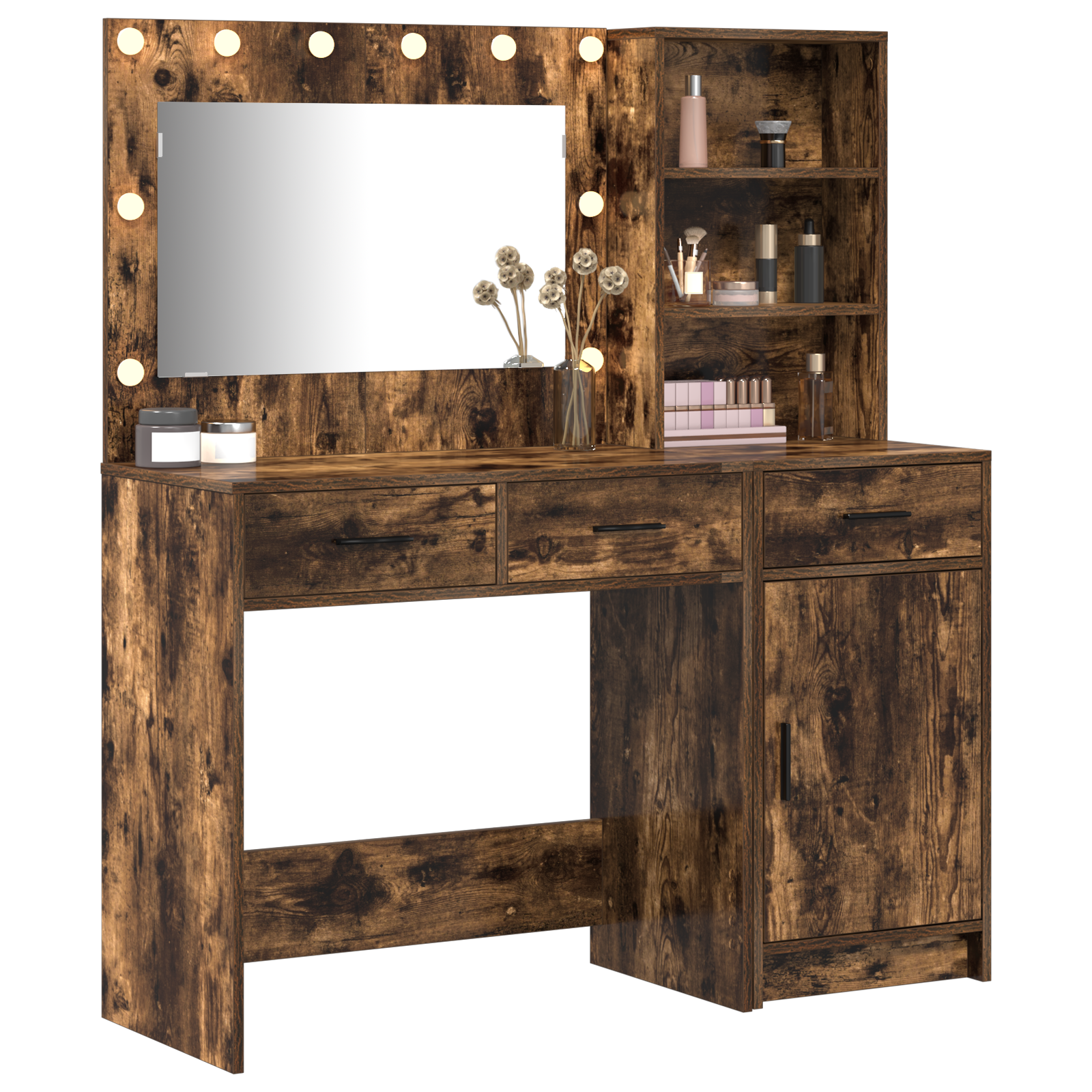 2 Piece Dressing Table Set with LED Smoked Oak Engineered Wood - Image 3