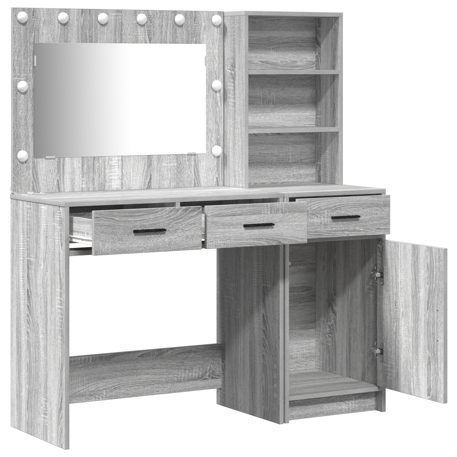 2 Piece Dressing Table Set with LED Grey Sonoma Engineered Wood - Image 6