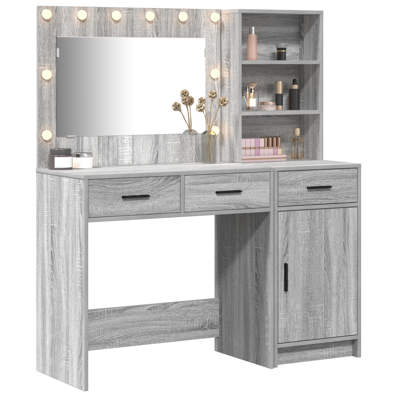 2 Piece Dressing Table Set with LED Grey Sonoma Engineered Wood - Image 3