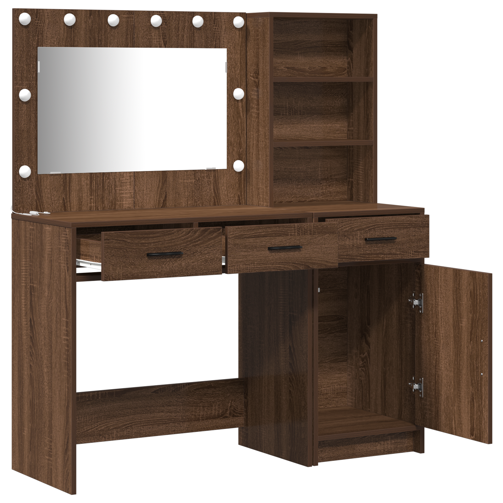 2-Piece Dressing Table Set with LED in Black Oak Engineered Wood - Image 6