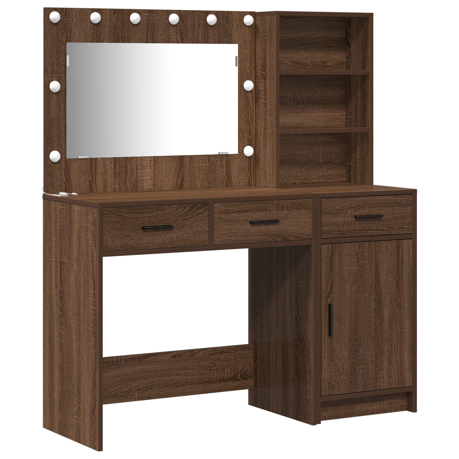 2-Piece Dressing Table Set with LED in Black Oak Engineered Wood - Image 2