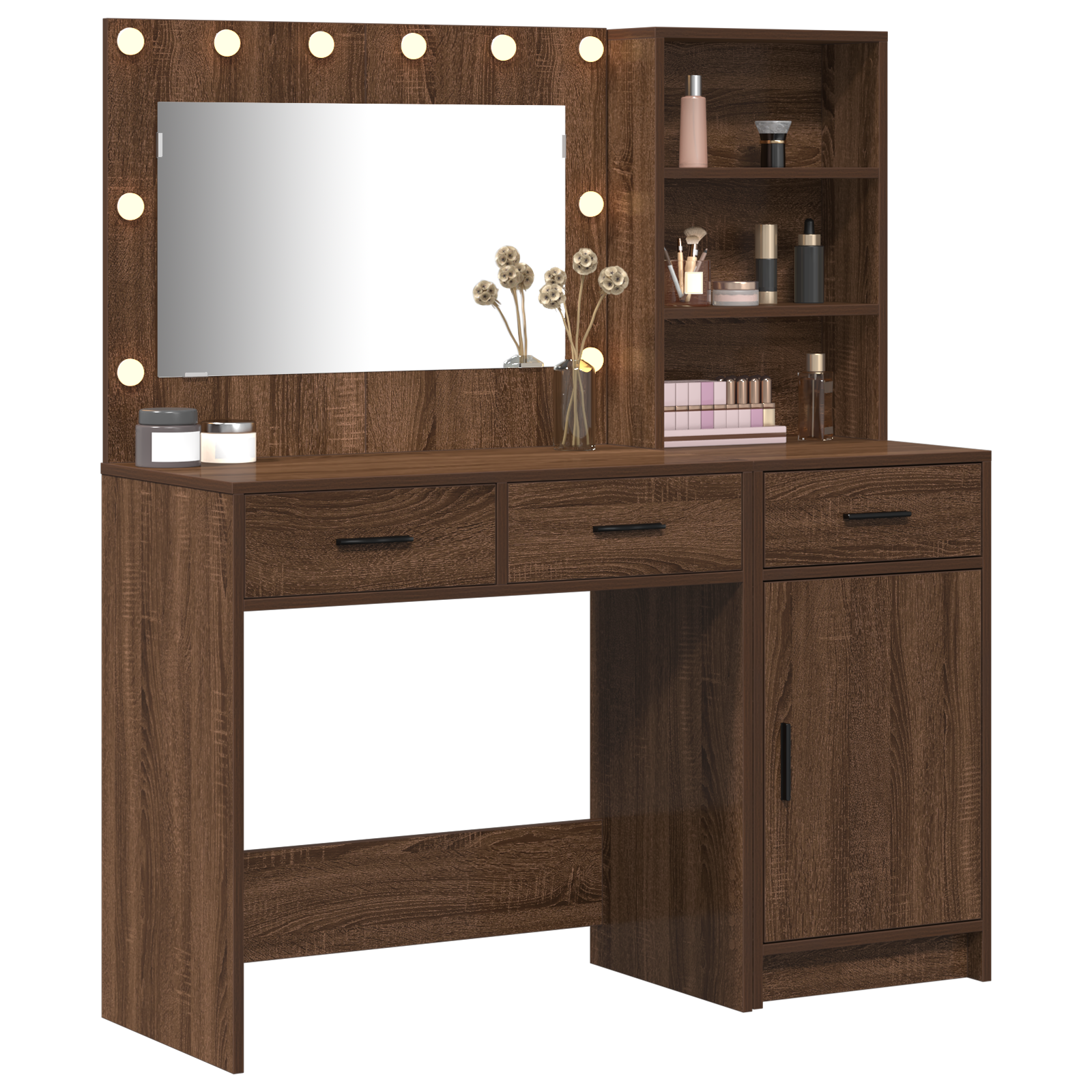 2-Piece Dressing Table Set with LED in Black Oak Engineered Wood - Image 3