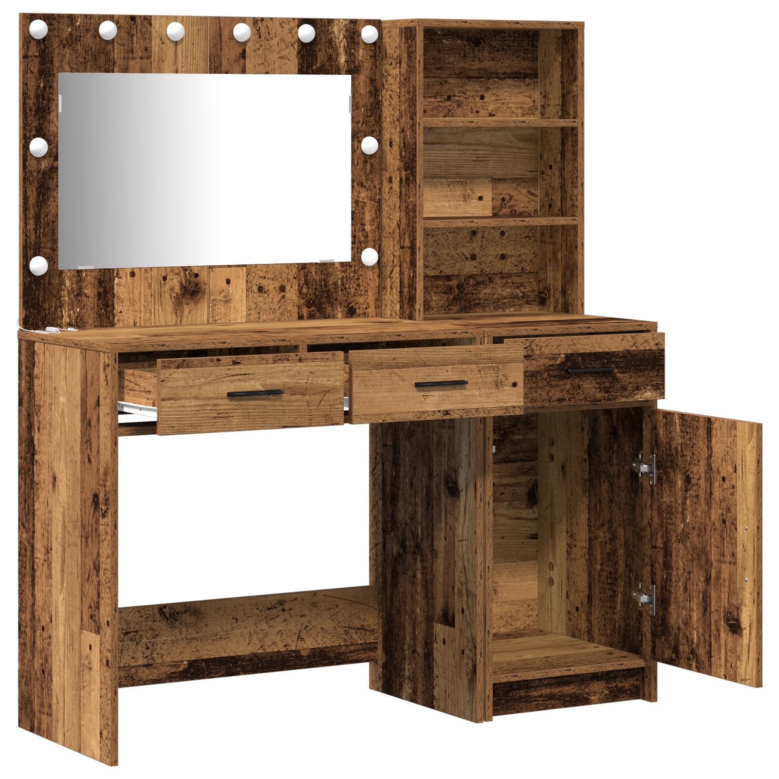 2 Piece Dressing Table Set with LED in Old Wood Finish - Image 6