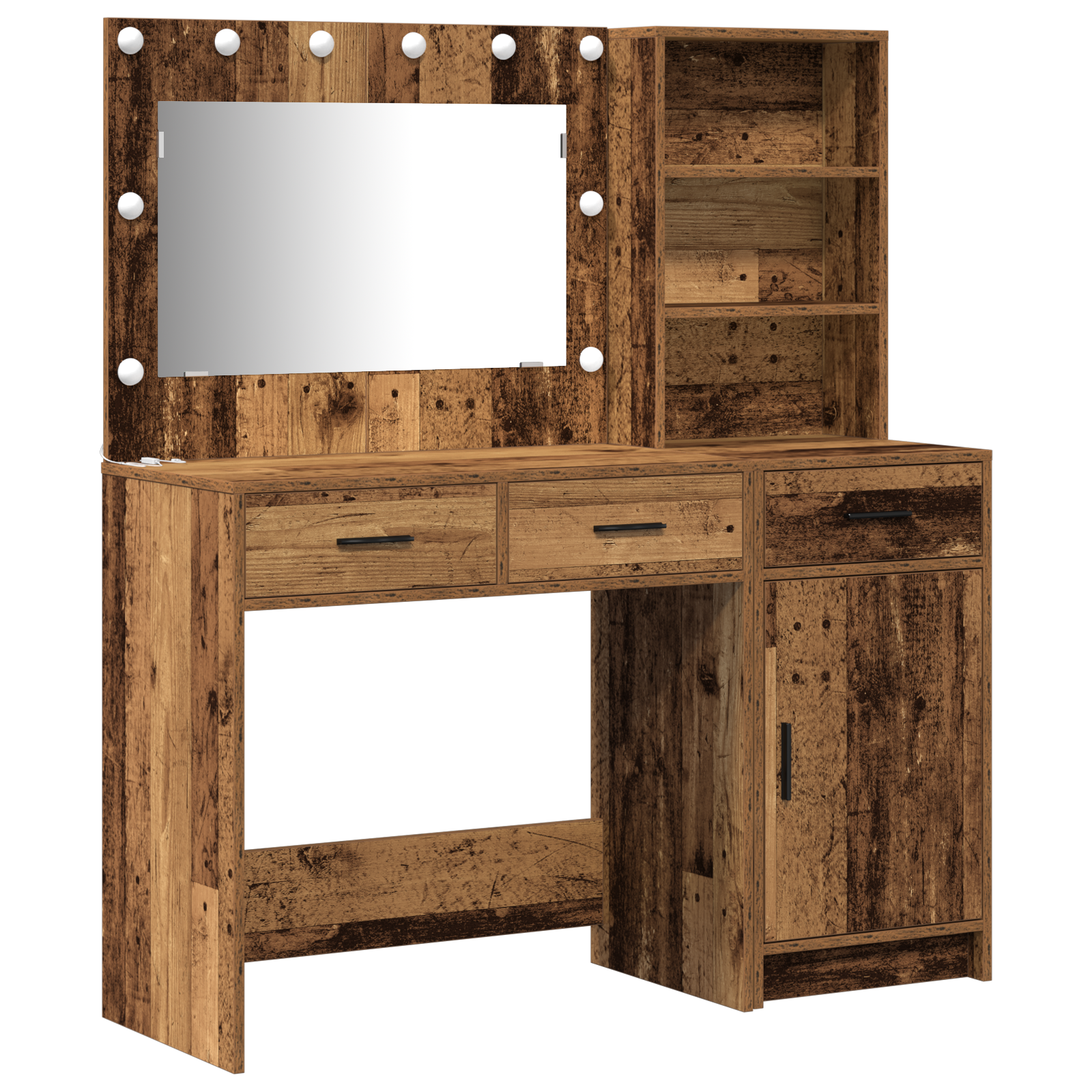2 Piece Dressing Table Set with LED in Old Wood Finish - Image 2