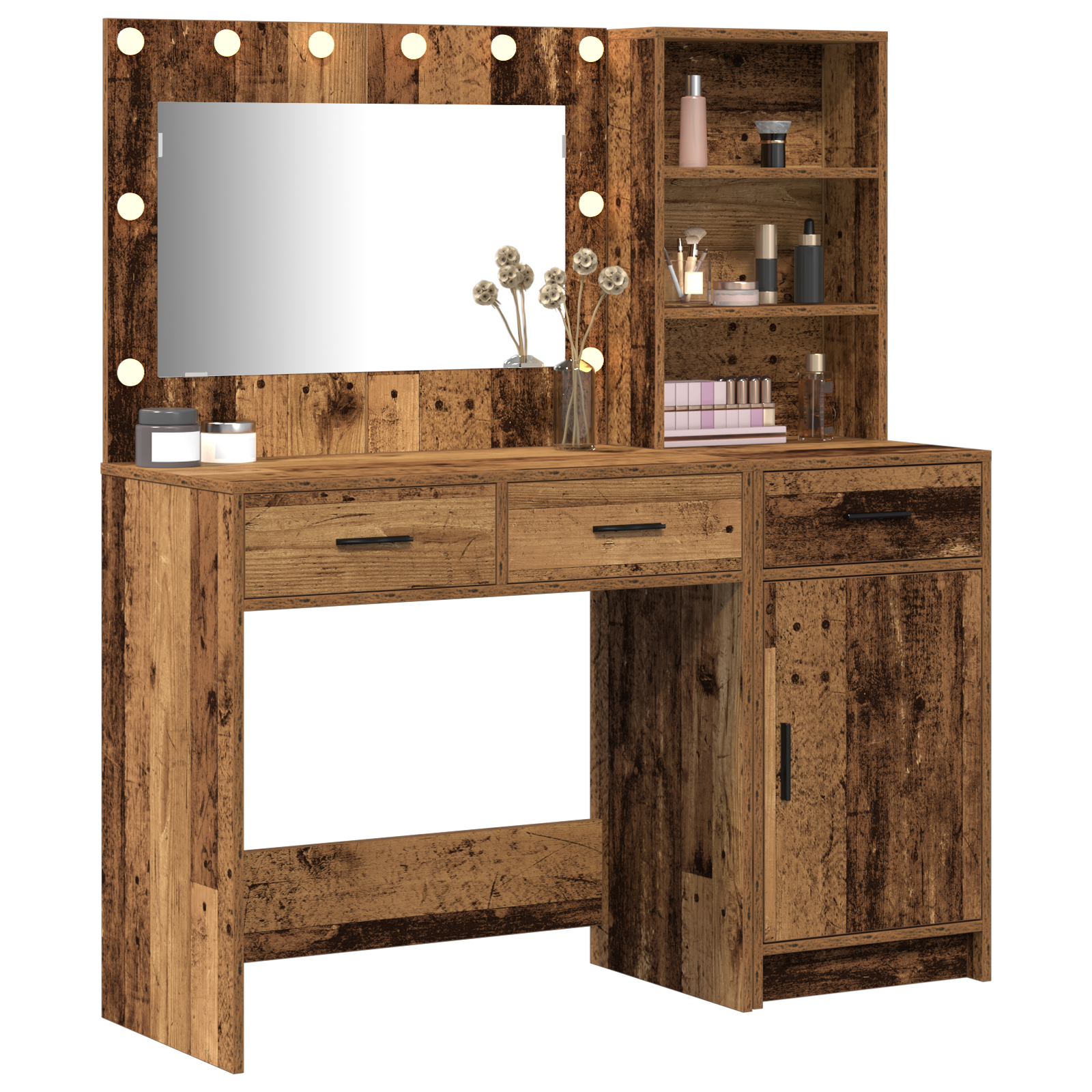 2 Piece Dressing Table Set with LED in Old Wood Finish - Image 3