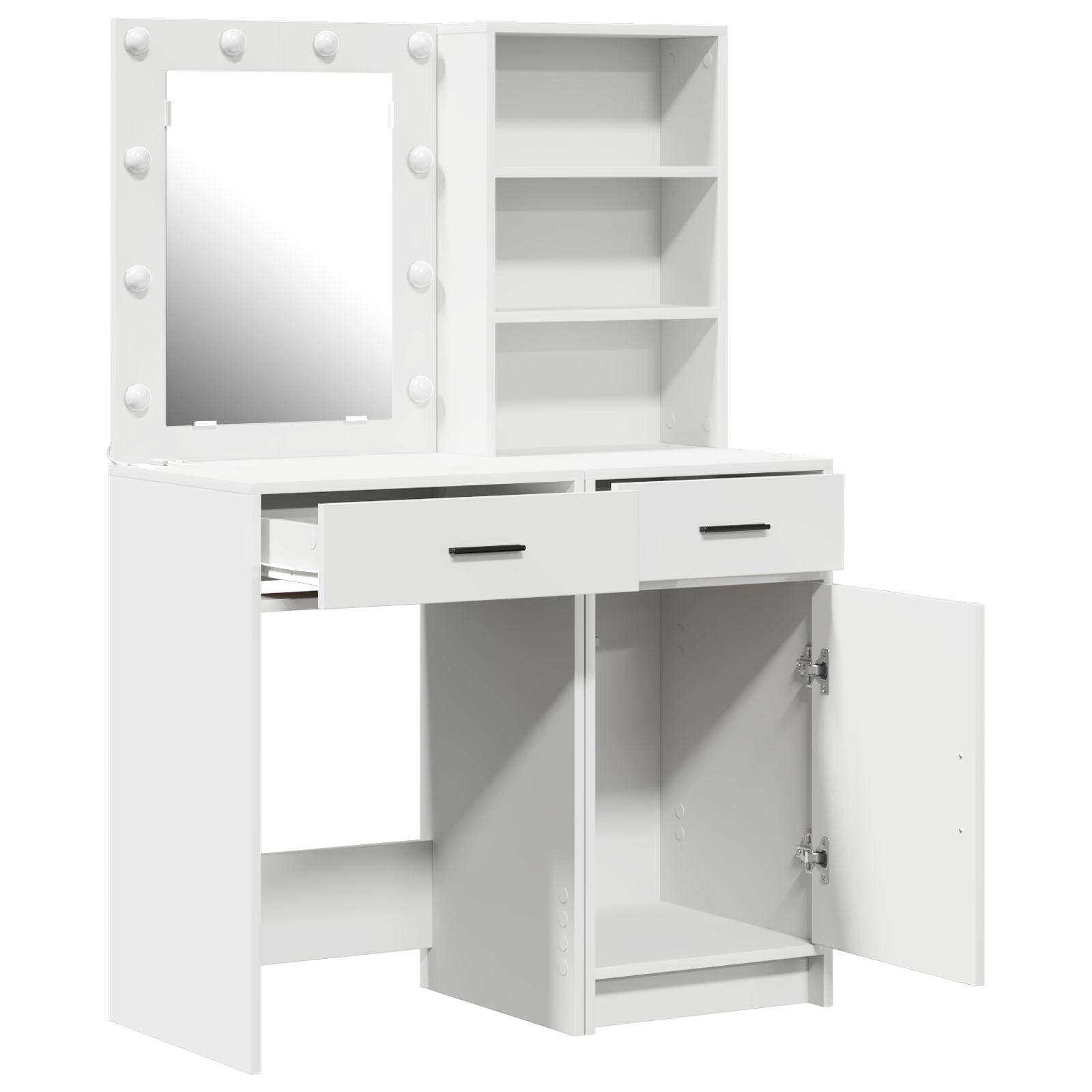 2-Piece Dressing Table Set with LED - White Engineered Wood - Image 6