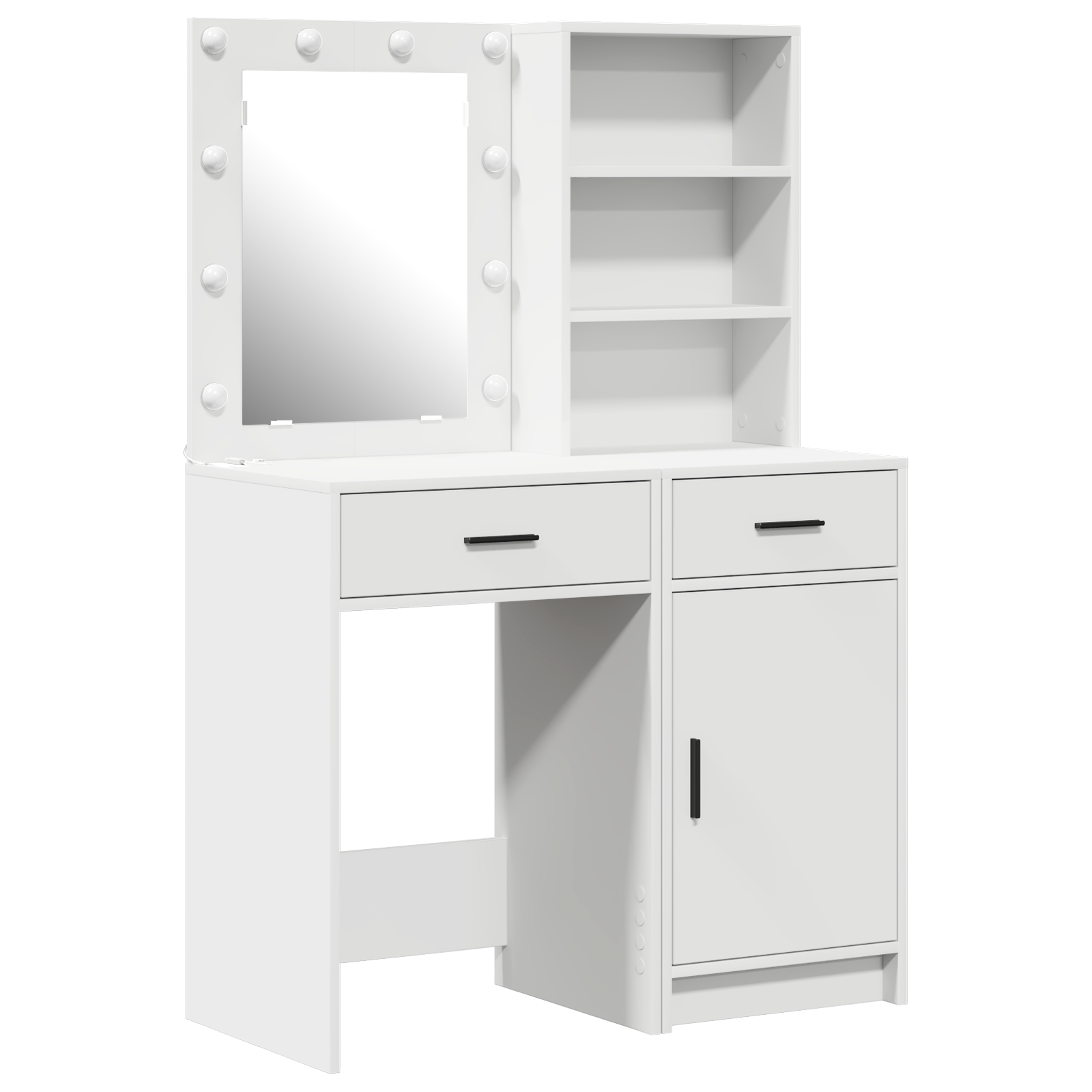 2-Piece Dressing Table Set with LED - White Engineered Wood - Image 2