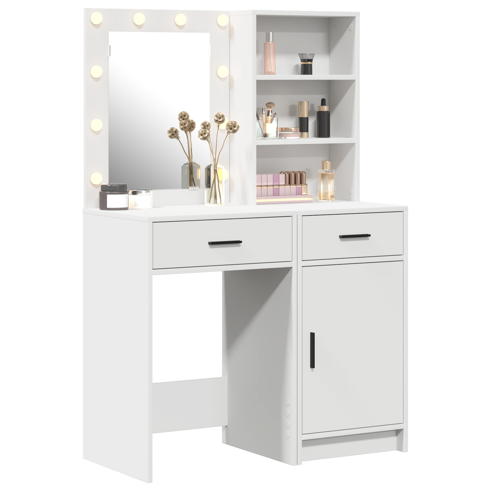 2-Piece Dressing Table Set with LED - White Engineered Wood - Image 3