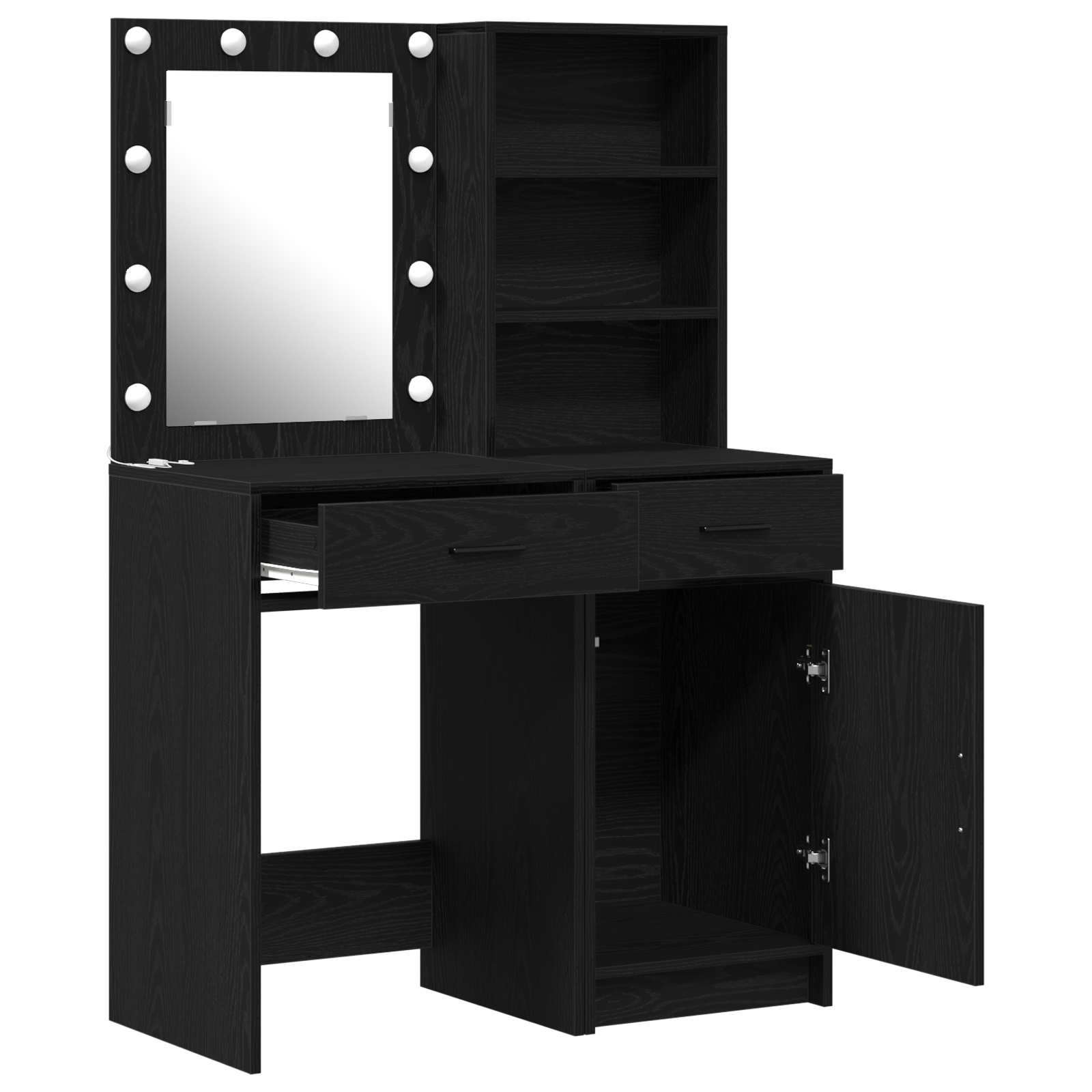 2 Piece Dressing Table Set with LED Black Engineered Wood - Image 6