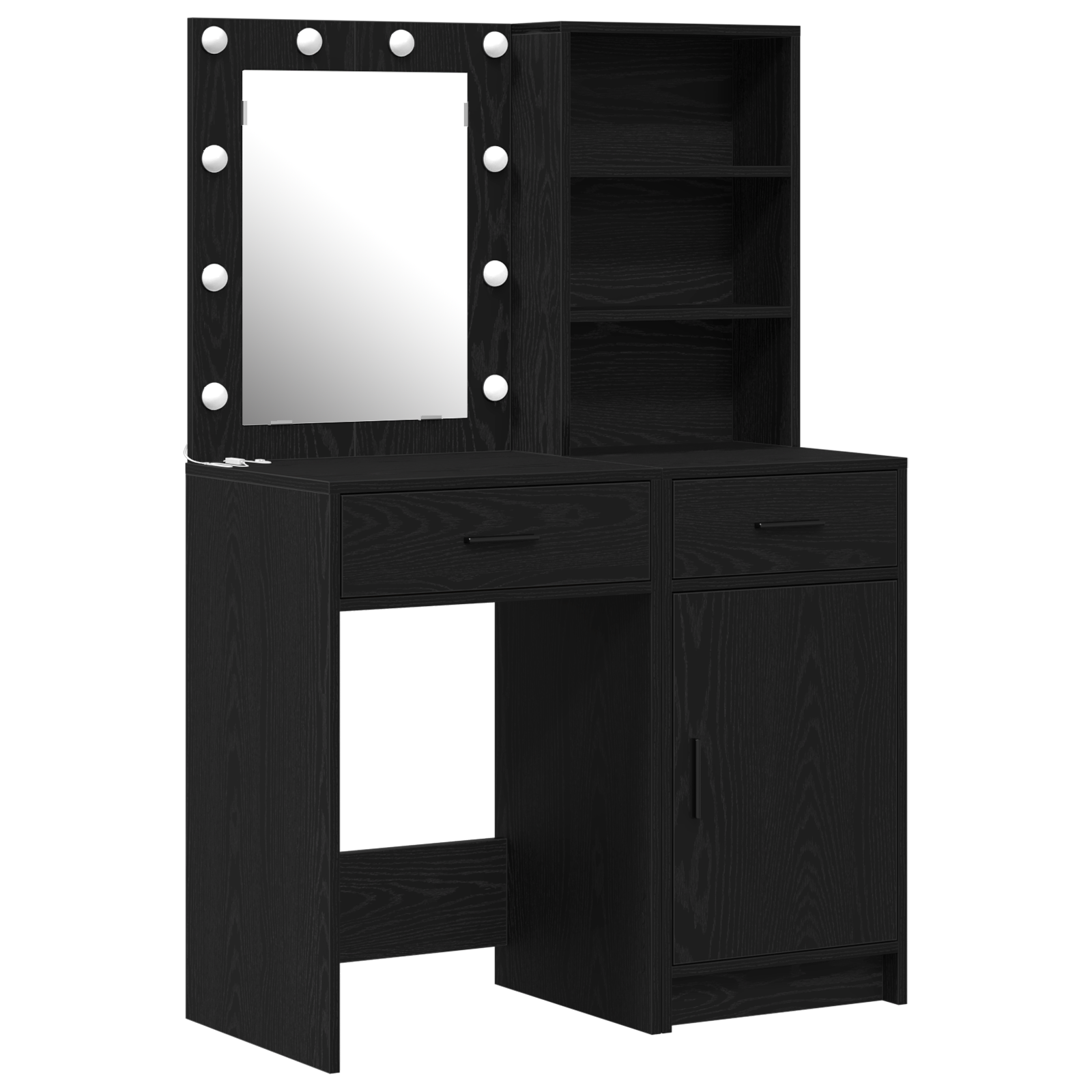 2 Piece Dressing Table Set with LED Black Engineered Wood - Image 2