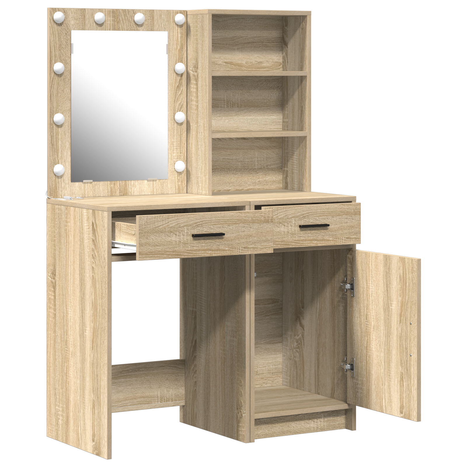 2 Piece Dressing Table Set with LED Sonoma Oak Engineered Wood - Image 6