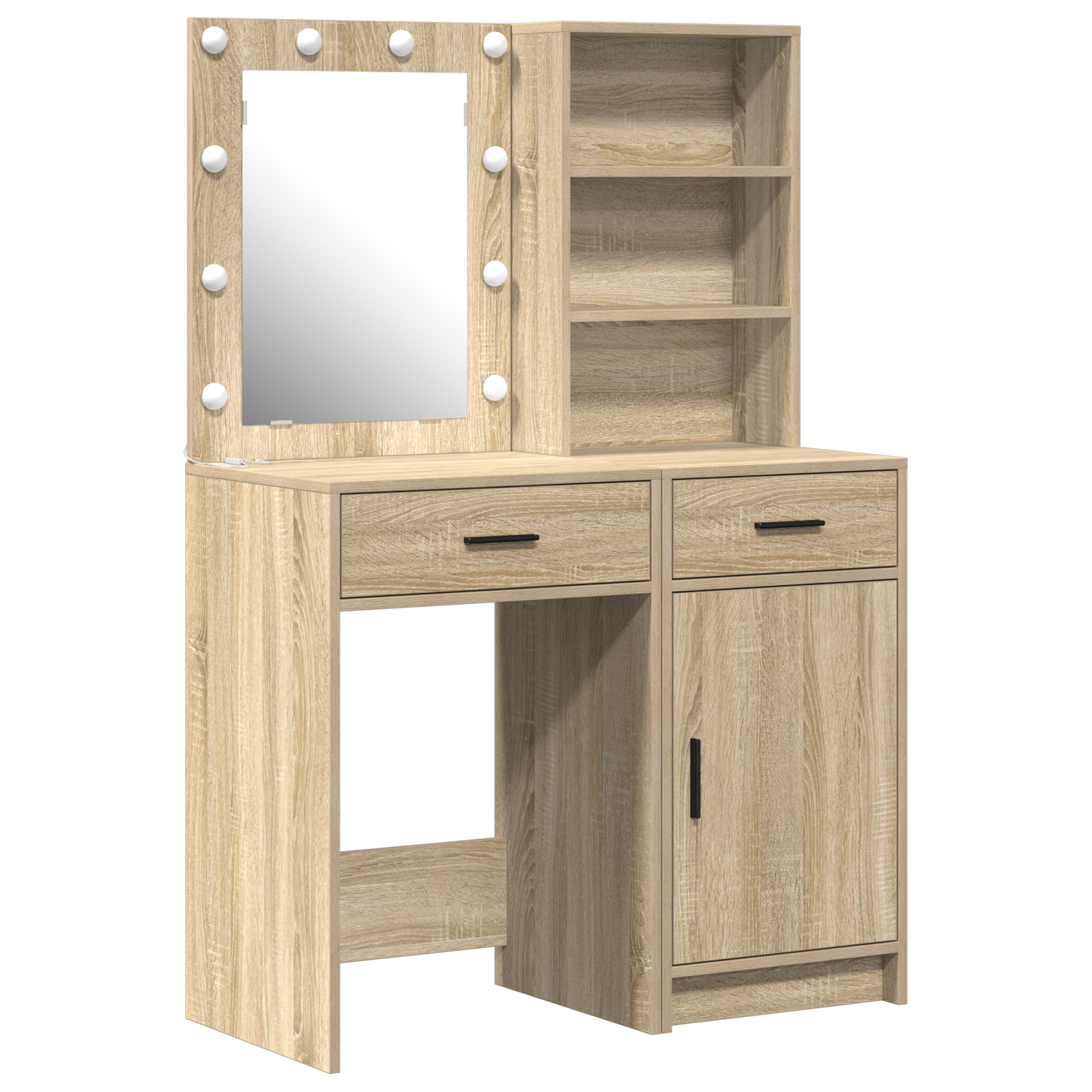 2 Piece Dressing Table Set with LED Sonoma Oak Engineered Wood - Image 2