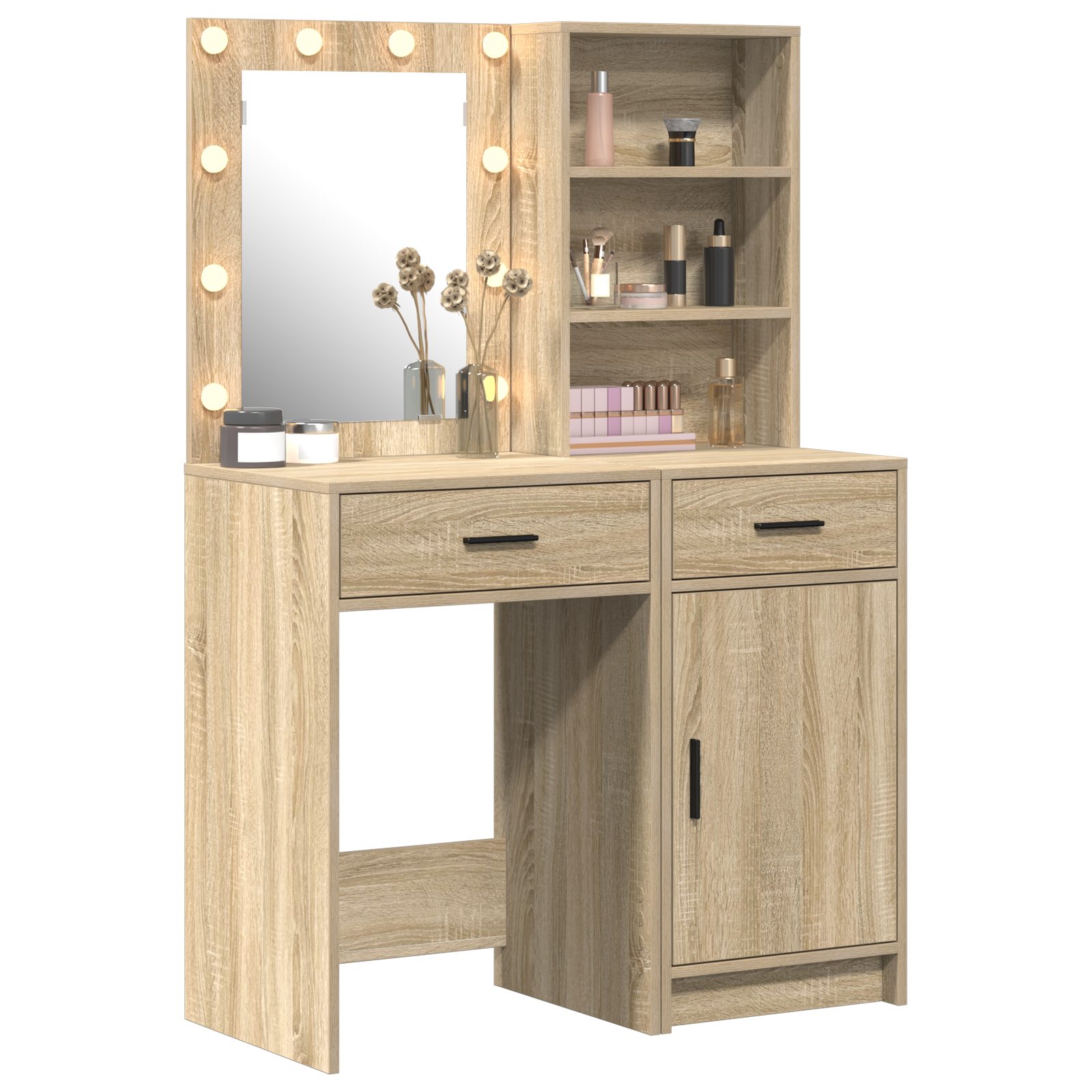 2 Piece Dressing Table Set with LED Sonoma Oak Engineered Wood - Image 3