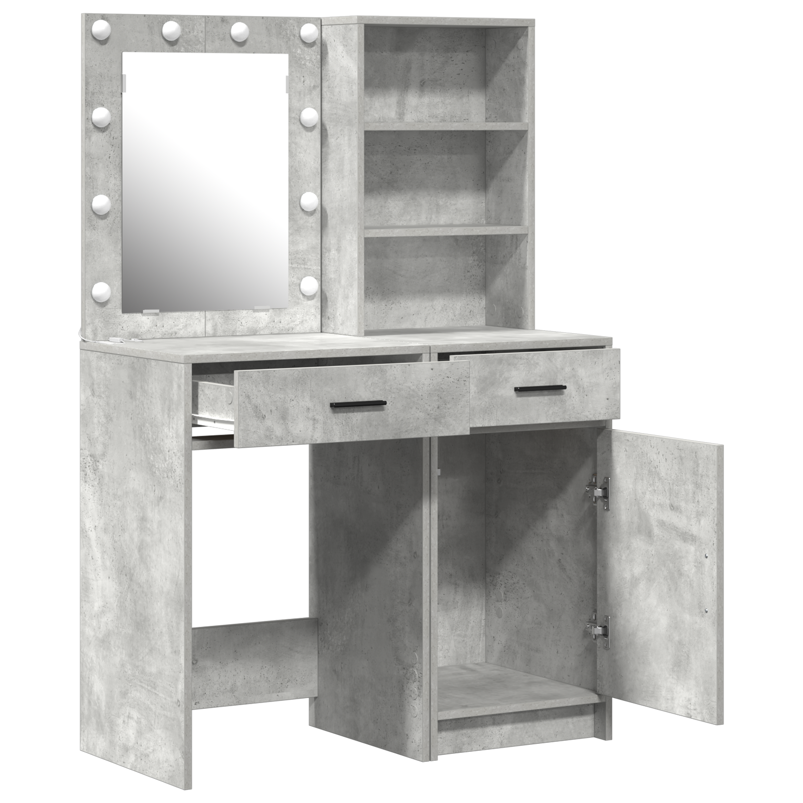 2 Piece Dressing Table Set with LED Concrete Grey Engineered Wood - Image 6