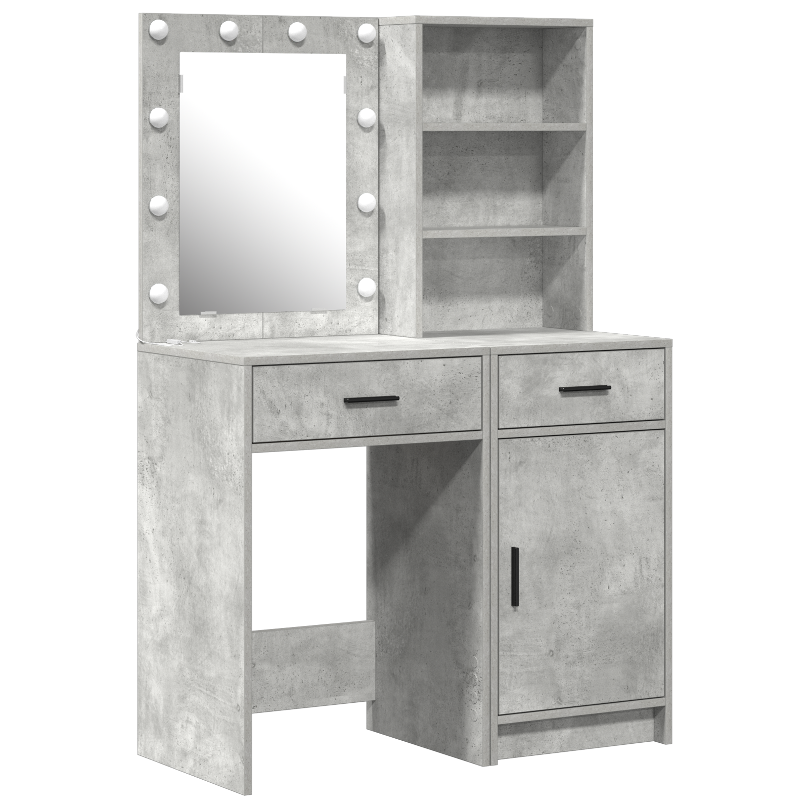 2 Piece Dressing Table Set with LED Concrete Grey Engineered Wood - Image 2