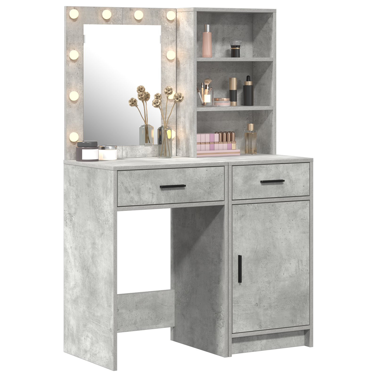2 Piece Dressing Table Set with LED Concrete Grey Engineered Wood - Image 3