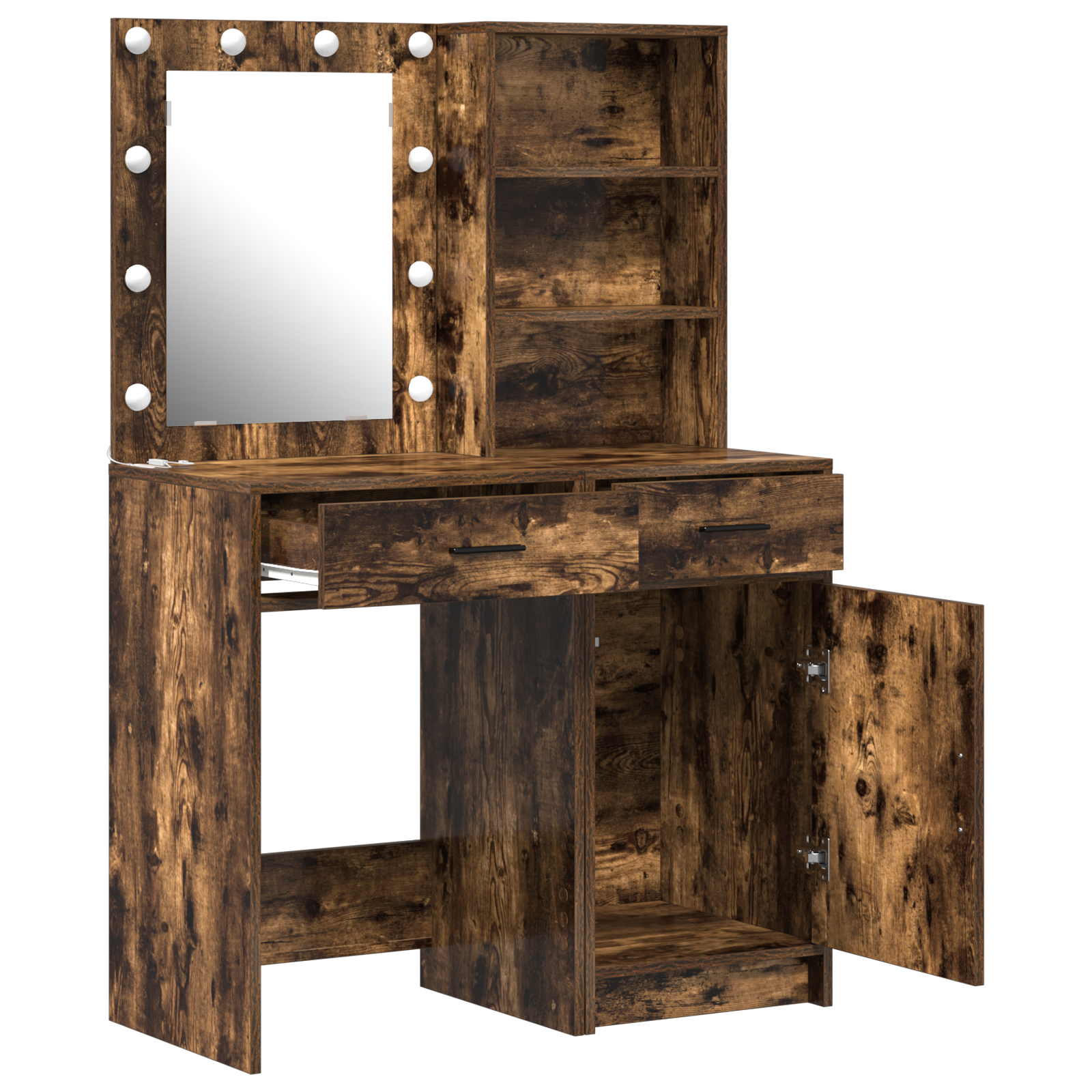 2 Piece Dressing Table Set with LED Smoked Oak Engineered Wood - Image 6