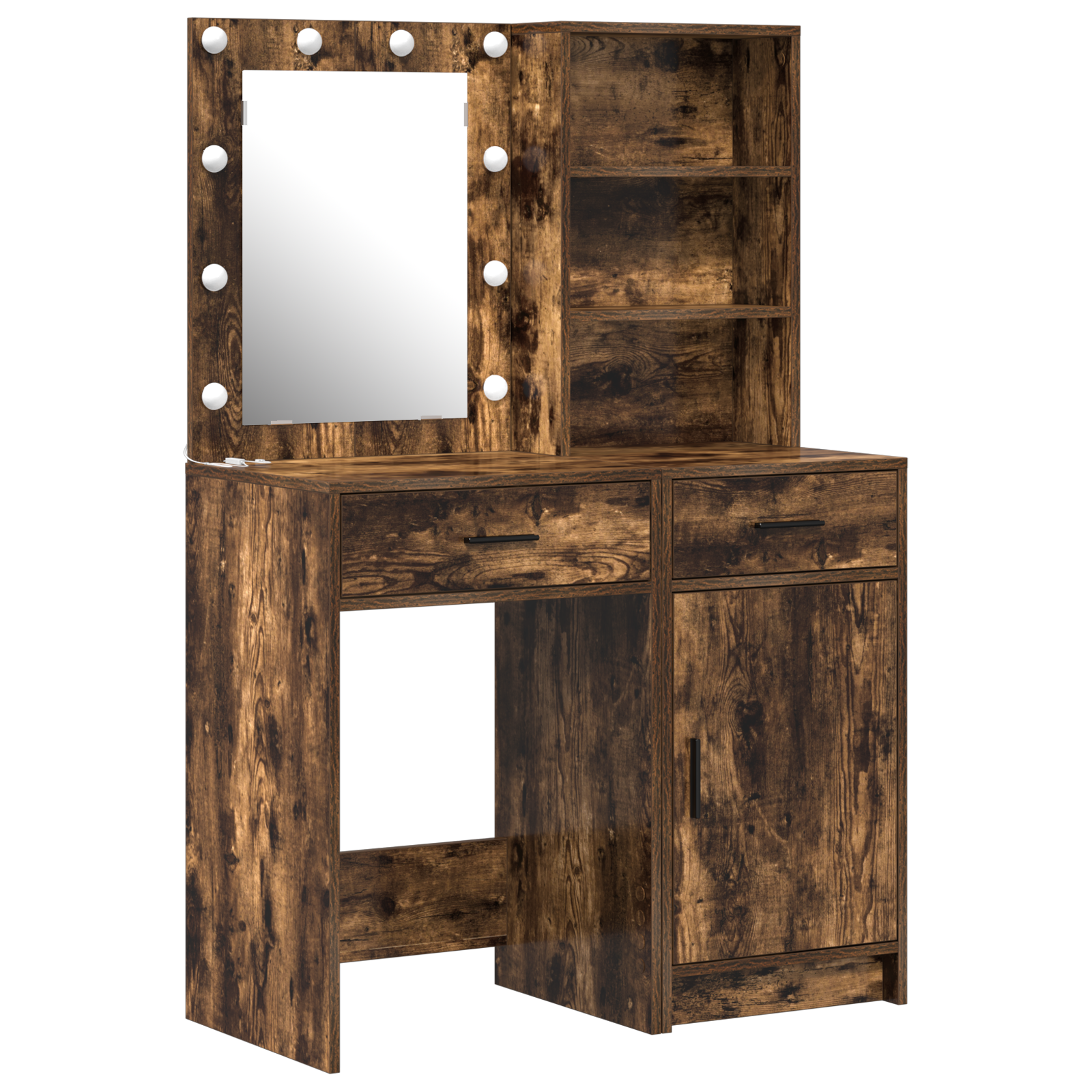 2 Piece Dressing Table Set with LED Smoked Oak Engineered Wood - Image 2