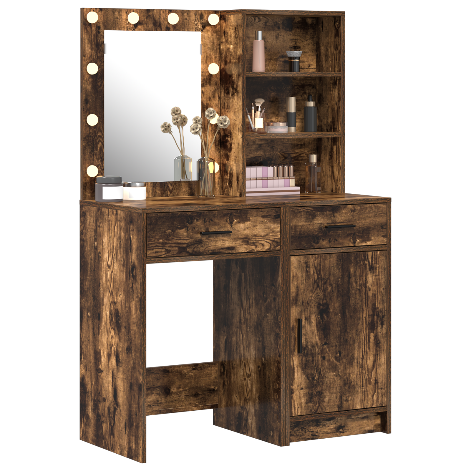 2 Piece Dressing Table Set with LED Smoked Oak Engineered Wood - Image 3