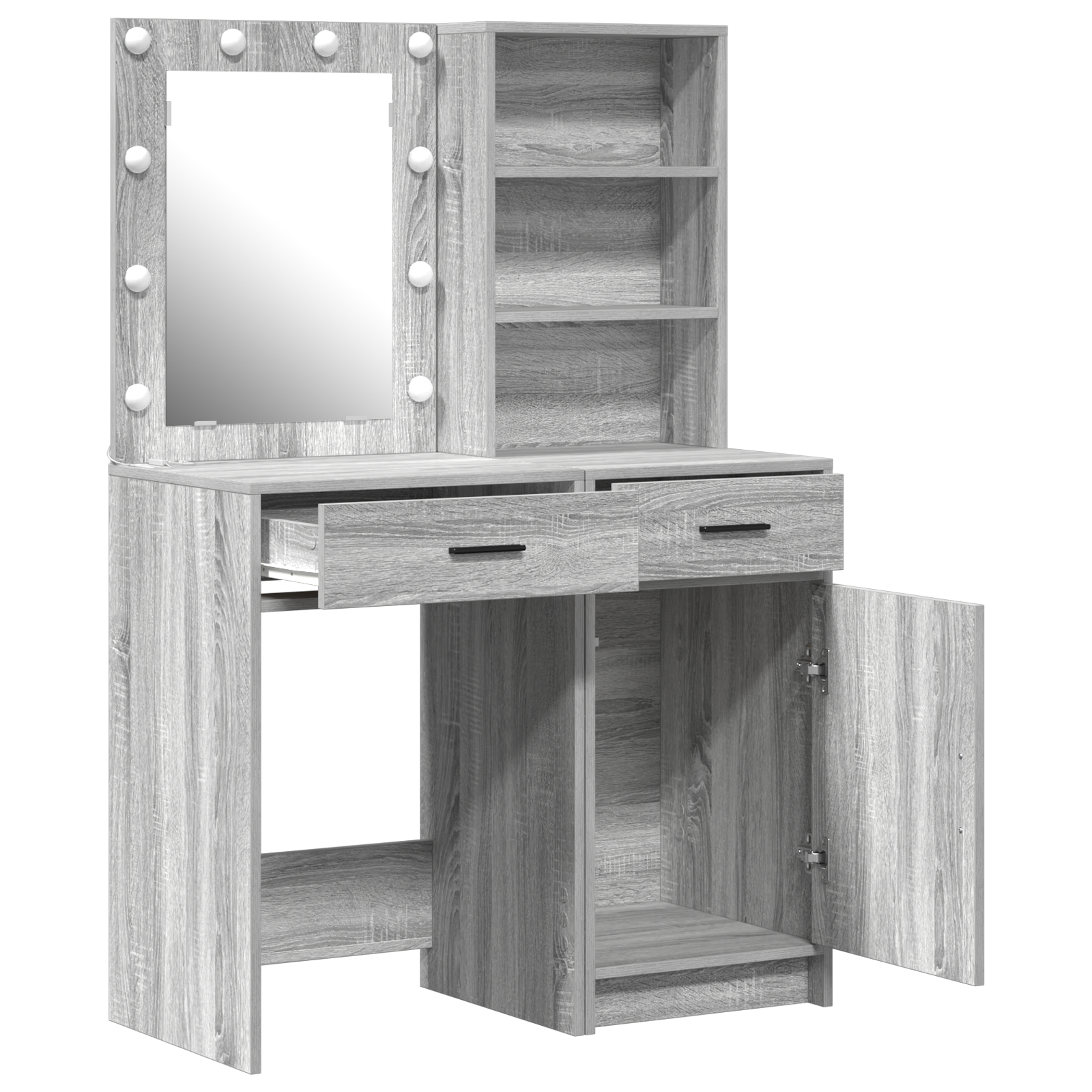 2 Piece Dressing Table Set with LED Grey Sonoma Engineered Wood - Image 6