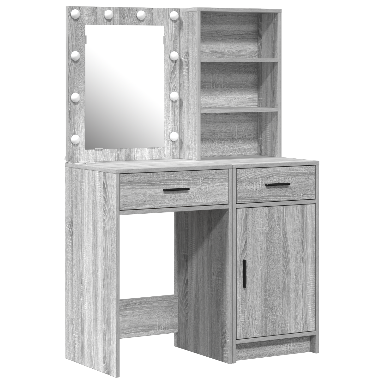 2 Piece Dressing Table Set with LED Grey Sonoma Engineered Wood - Image 2