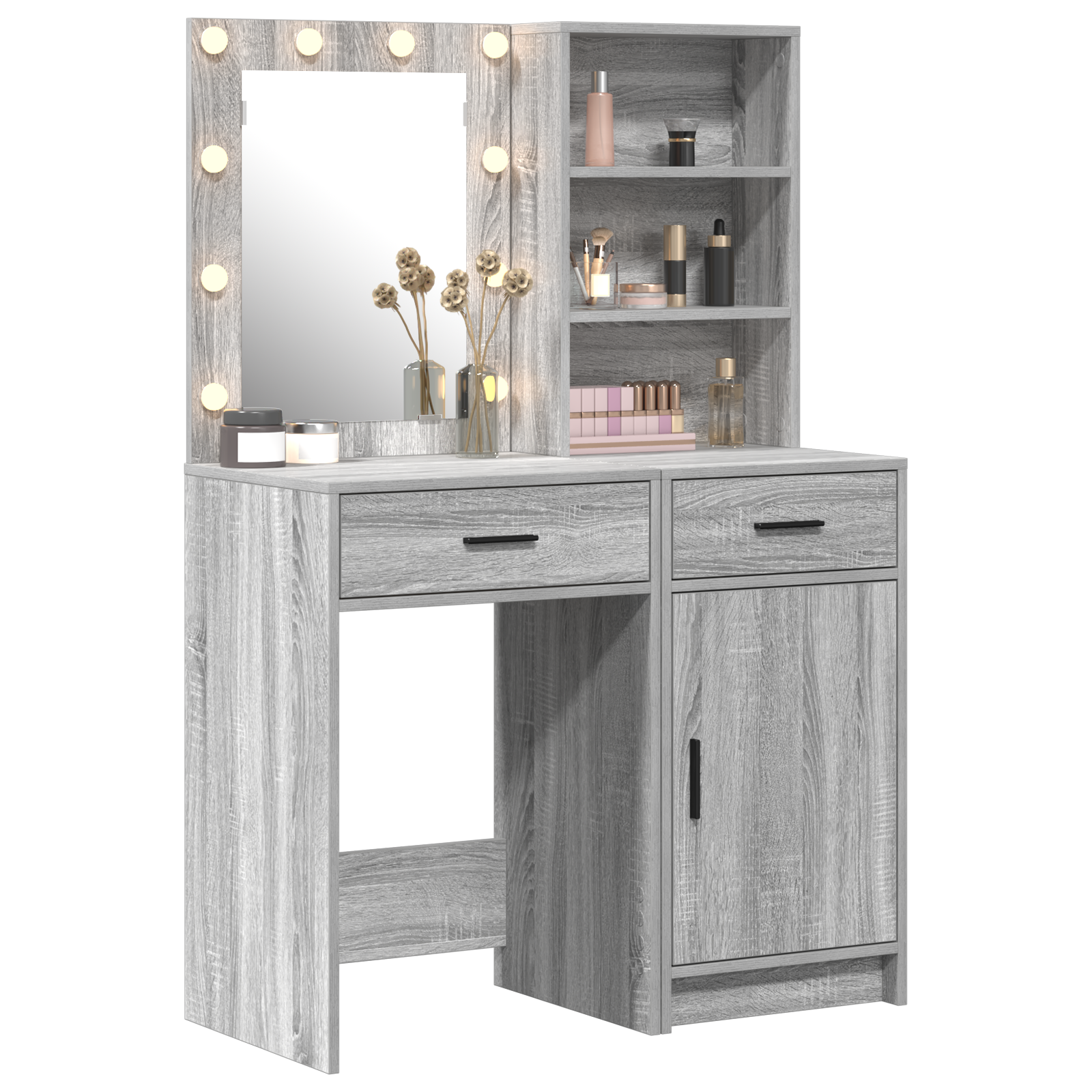 2 Piece Dressing Table Set with LED Grey Sonoma Engineered Wood - Image 3