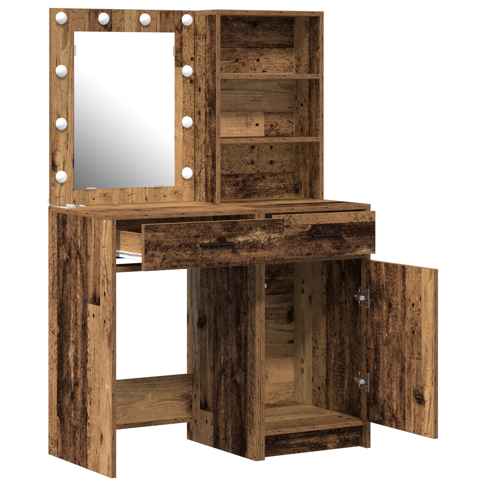 2 Piece Dressing Table Set with LED Old Wood Engineered Wood - Image 6