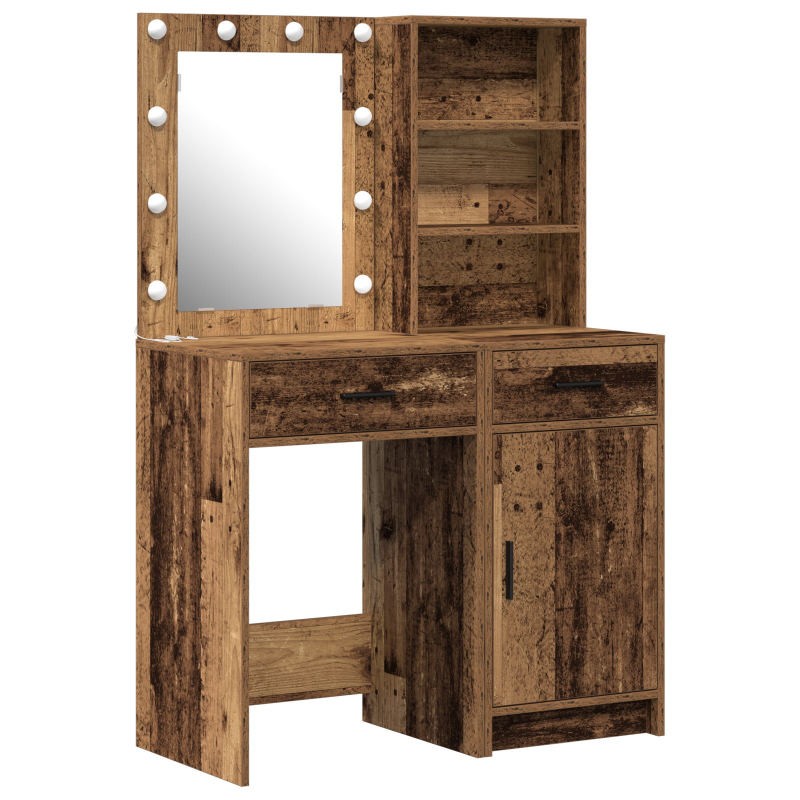 2 Piece Dressing Table Set with LED Old Wood Engineered Wood - Image 2