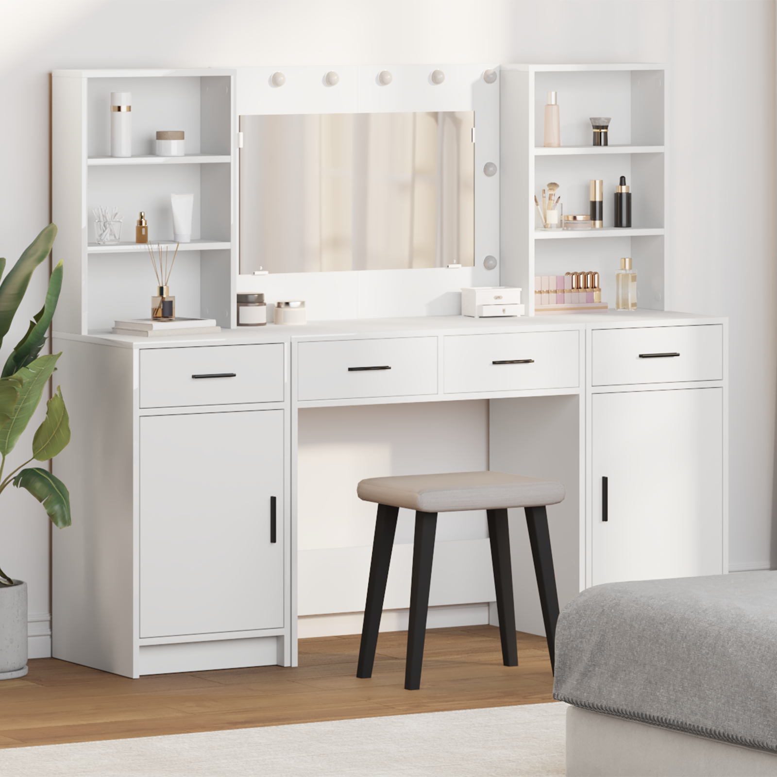 3 Piece Dressing Table Set White Engineered Wood