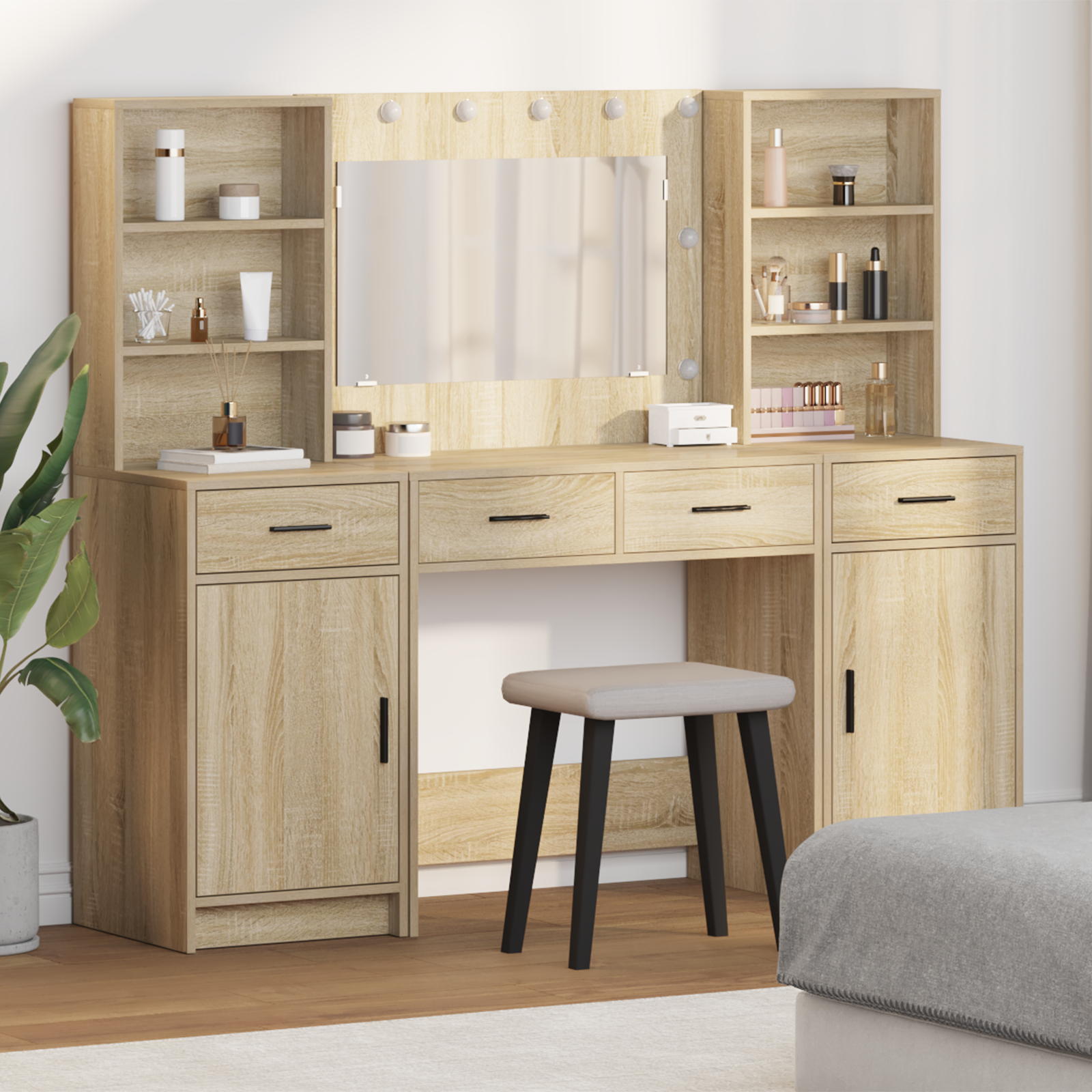 3 Piece Dressing Table Set Somoma Oak Engineered Wood
