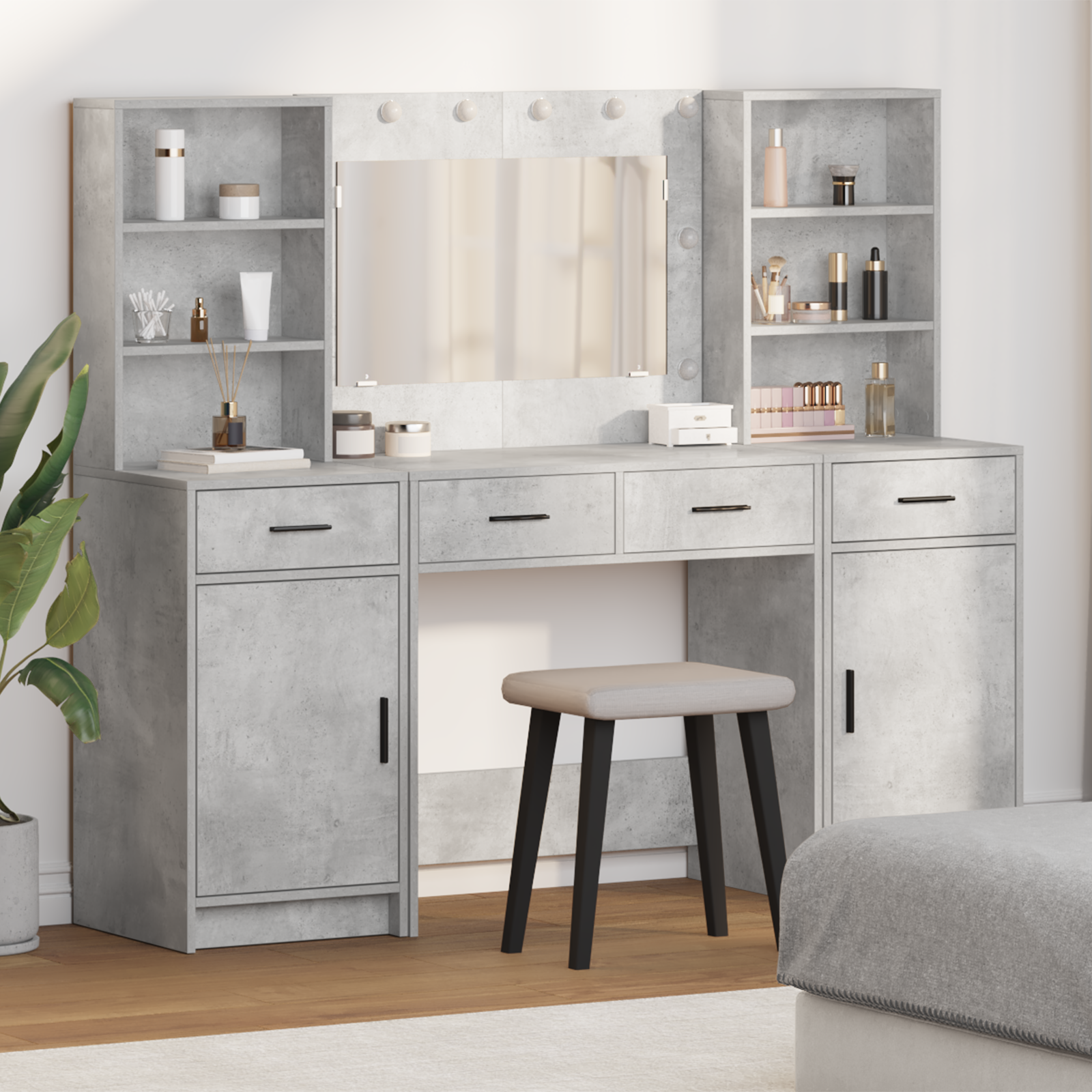3 Piece Dressing Table Set  Concrete Grey Engineered Wood