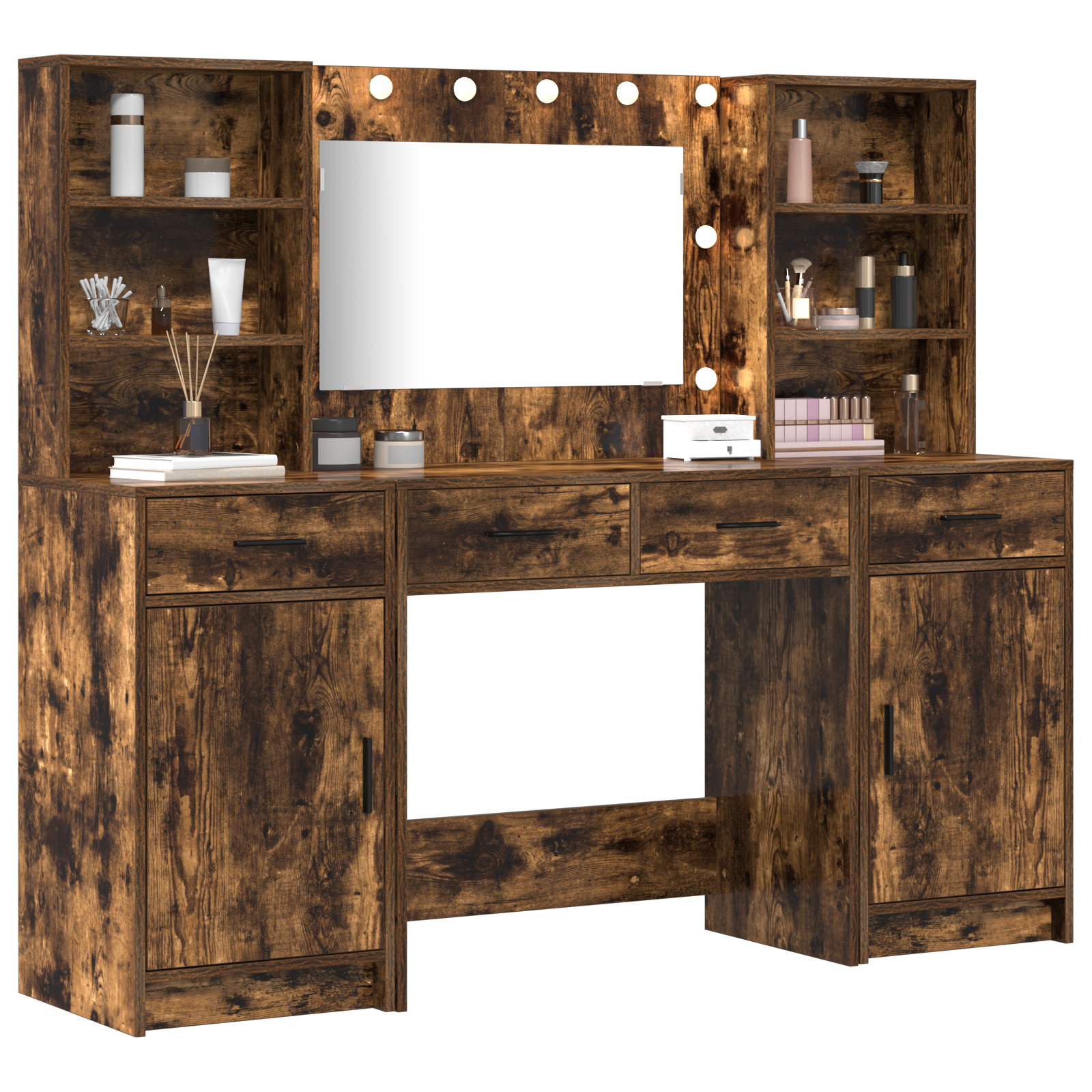 3 Piece Dressing Table Set Smoked Oak Engineered Wood - Image 3