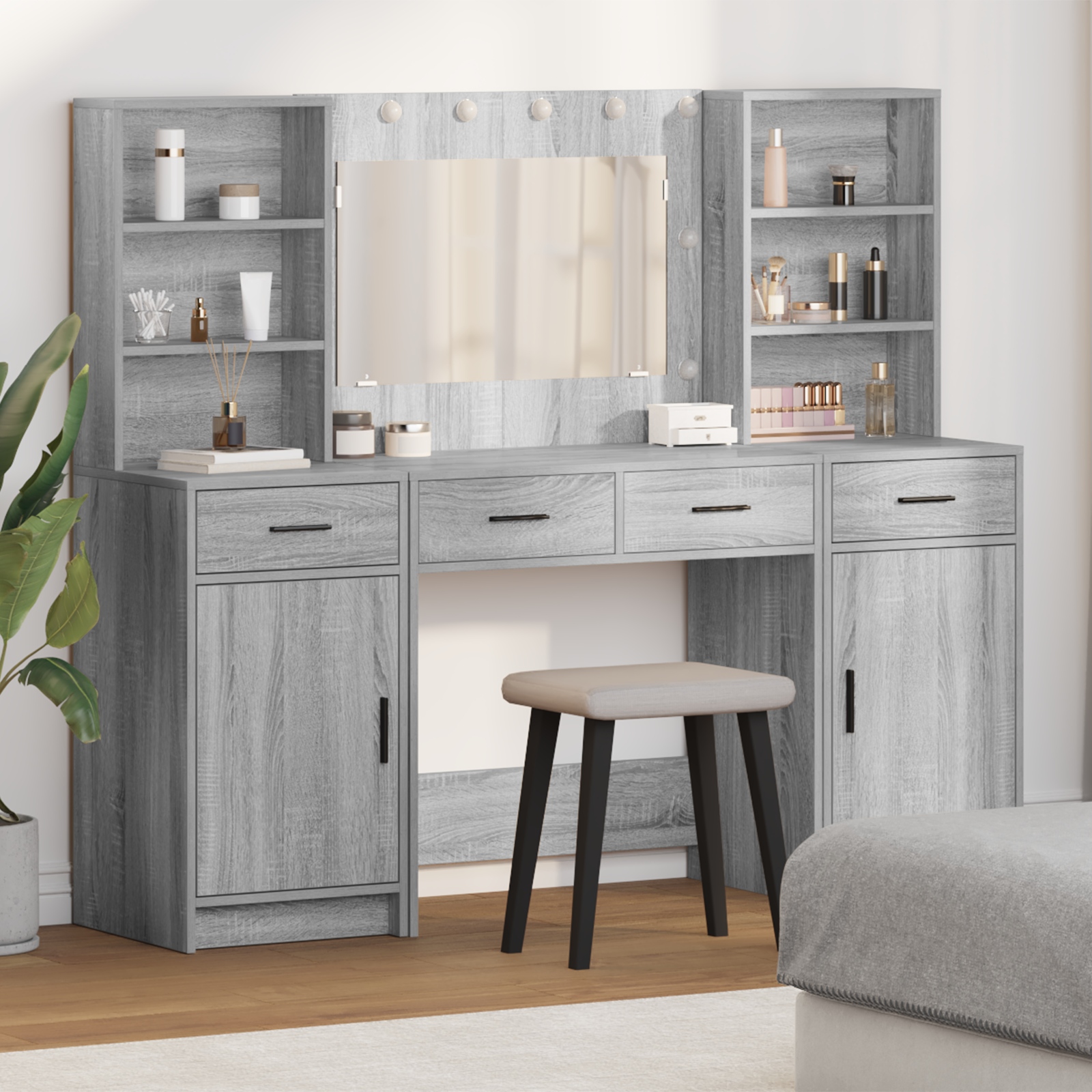 3 Piece Dressing Table Set Grey Sonoma Engineered Wood