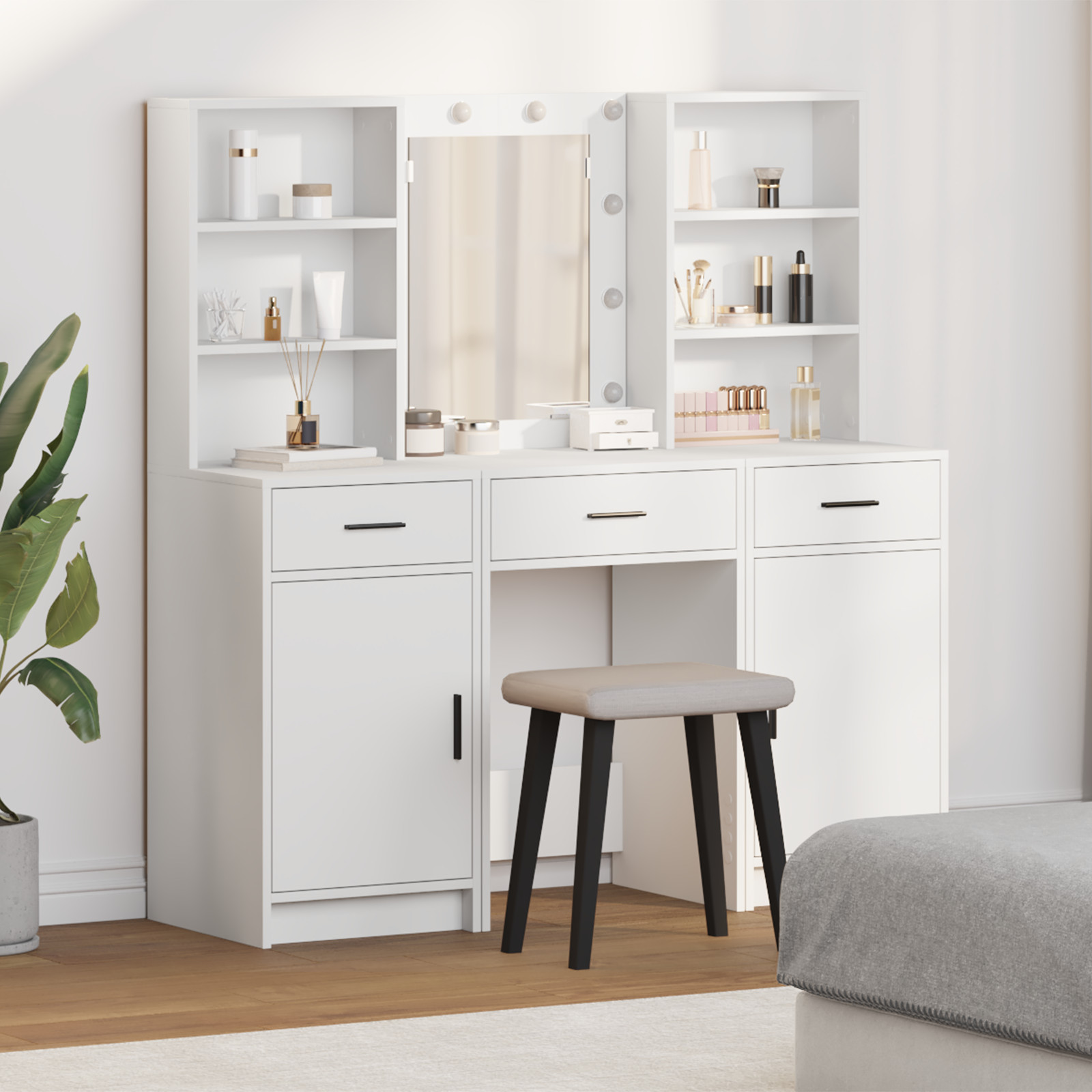 3 Piece Dressing Table Set  White Engineered Wood