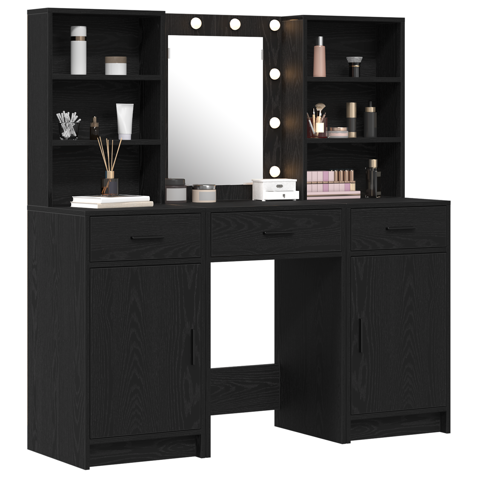 3 Piece Dressing Table Set  Black Engineered Wood - Image 3