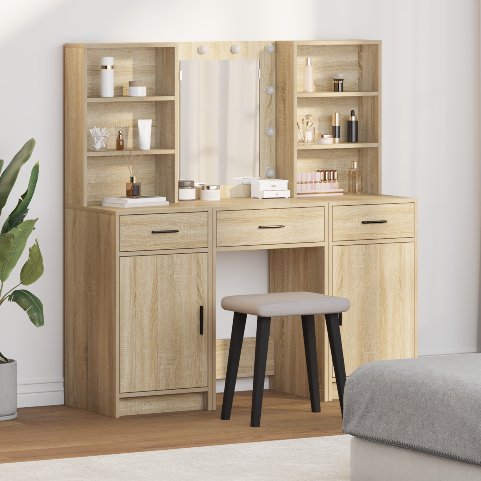 3 Piece Dressing Table Set Sonoma Oak Engineered Wood