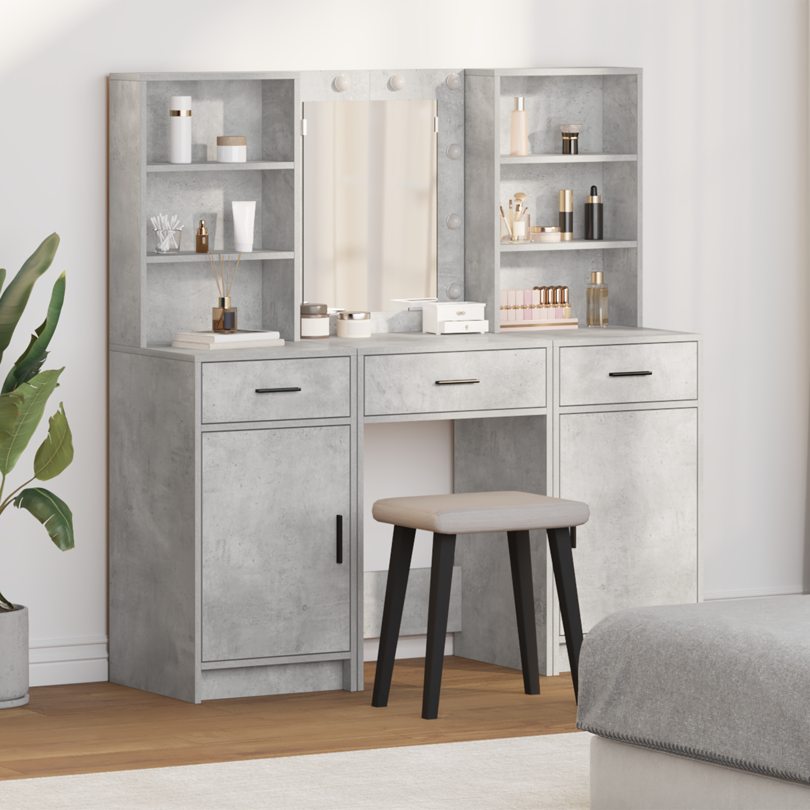 3 Piece Dressing Table Set  Concrete Grey Engineered Wood