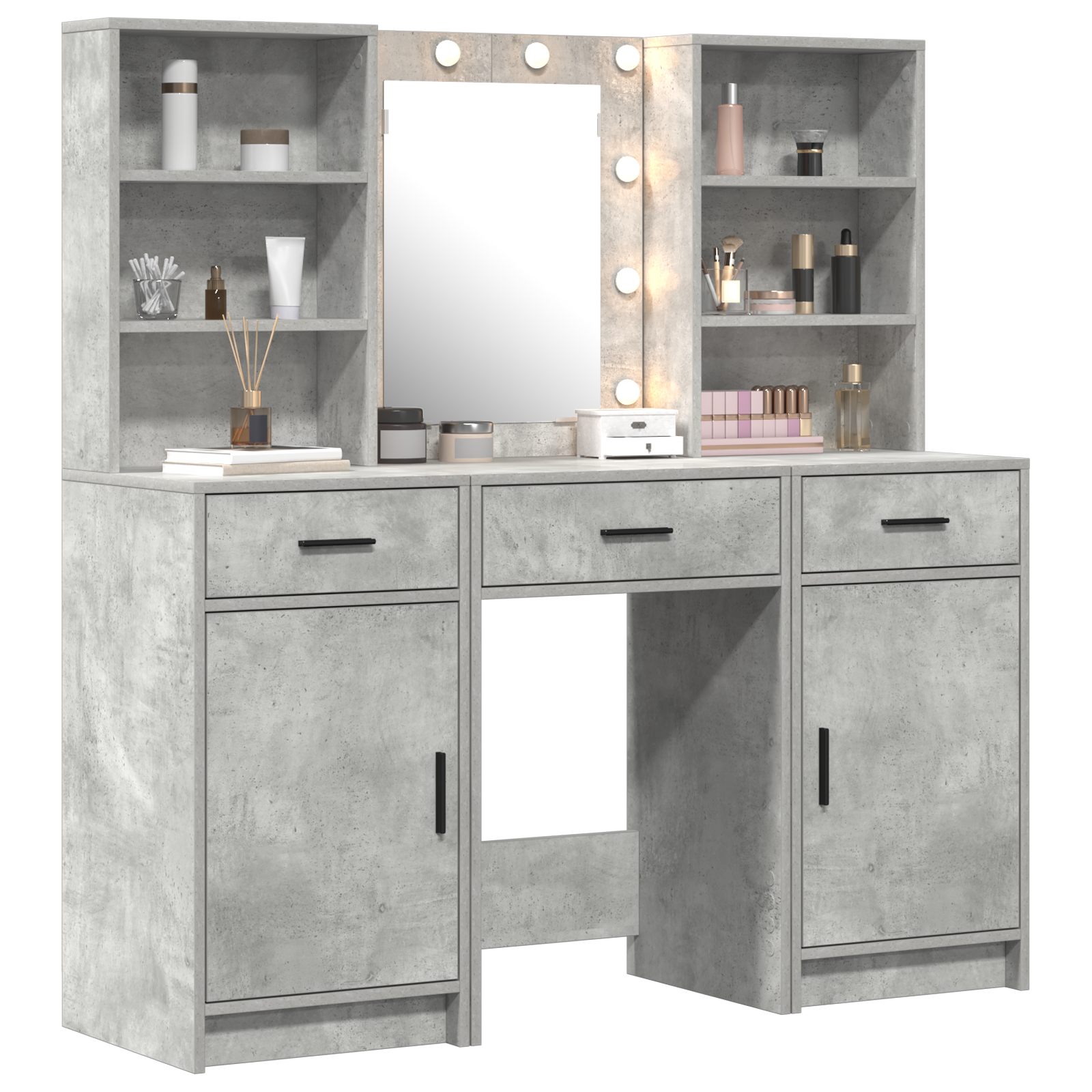 3 Piece Dressing Table Set  Concrete Grey Engineered Wood - Image 3