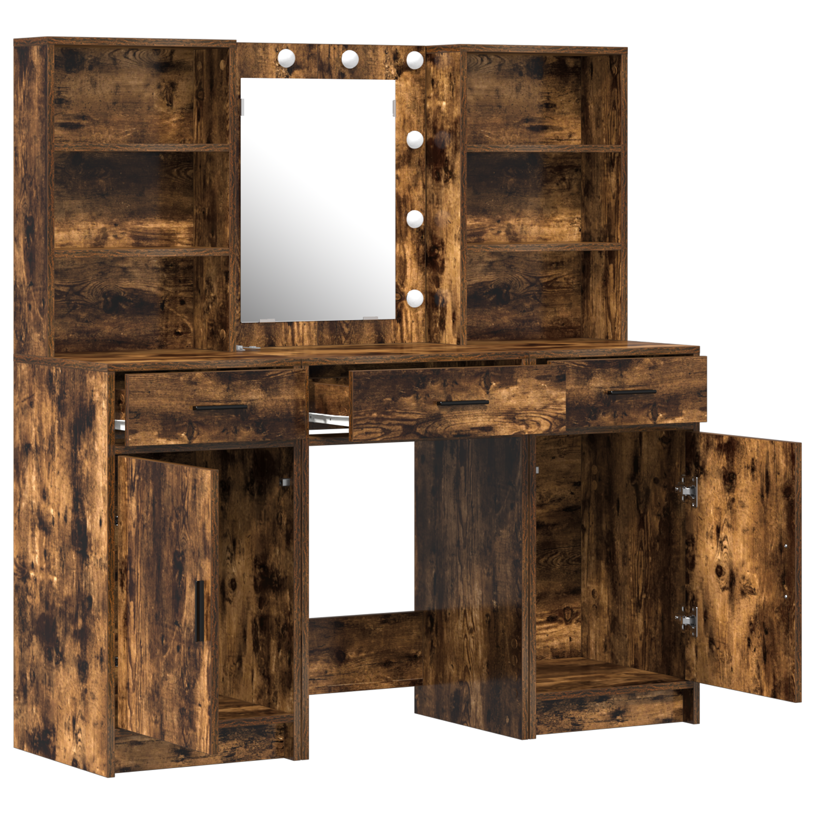 3 Piece Dressing Table Set Smoked Oak Engineered Wood - Image 6