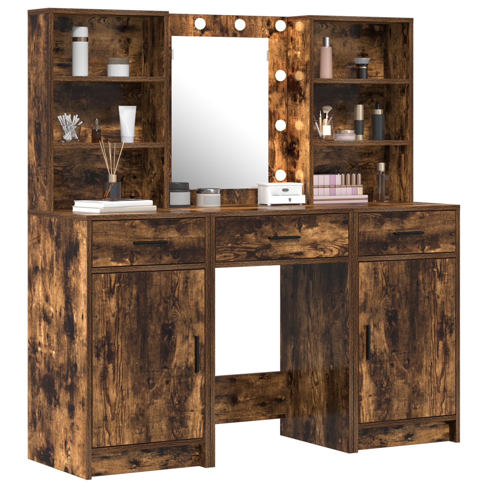 3 Piece Dressing Table Set Smoked Oak Engineered Wood - Image 3