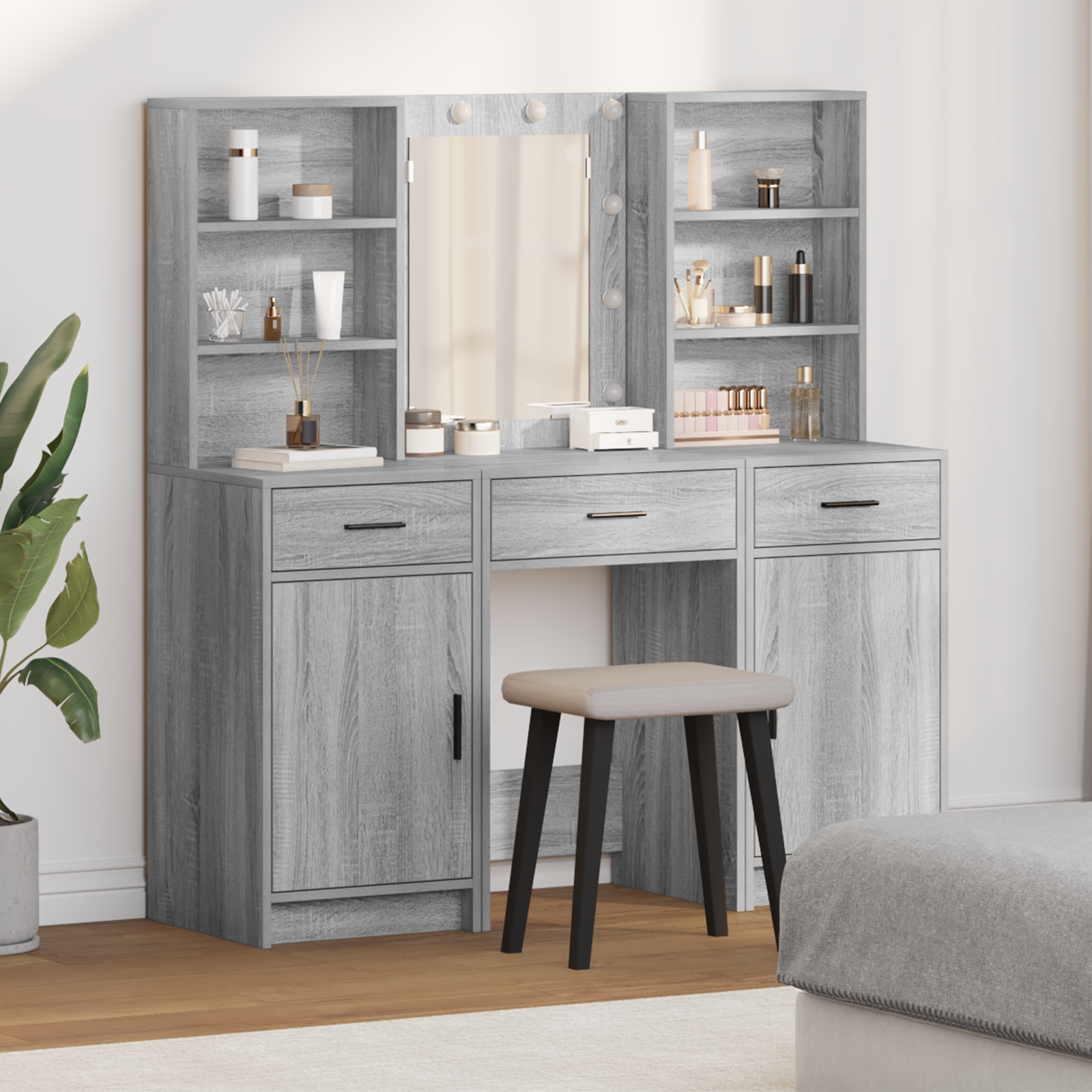 3 Piece Dressing Table Set  Grey Sonoma Engineered Wood