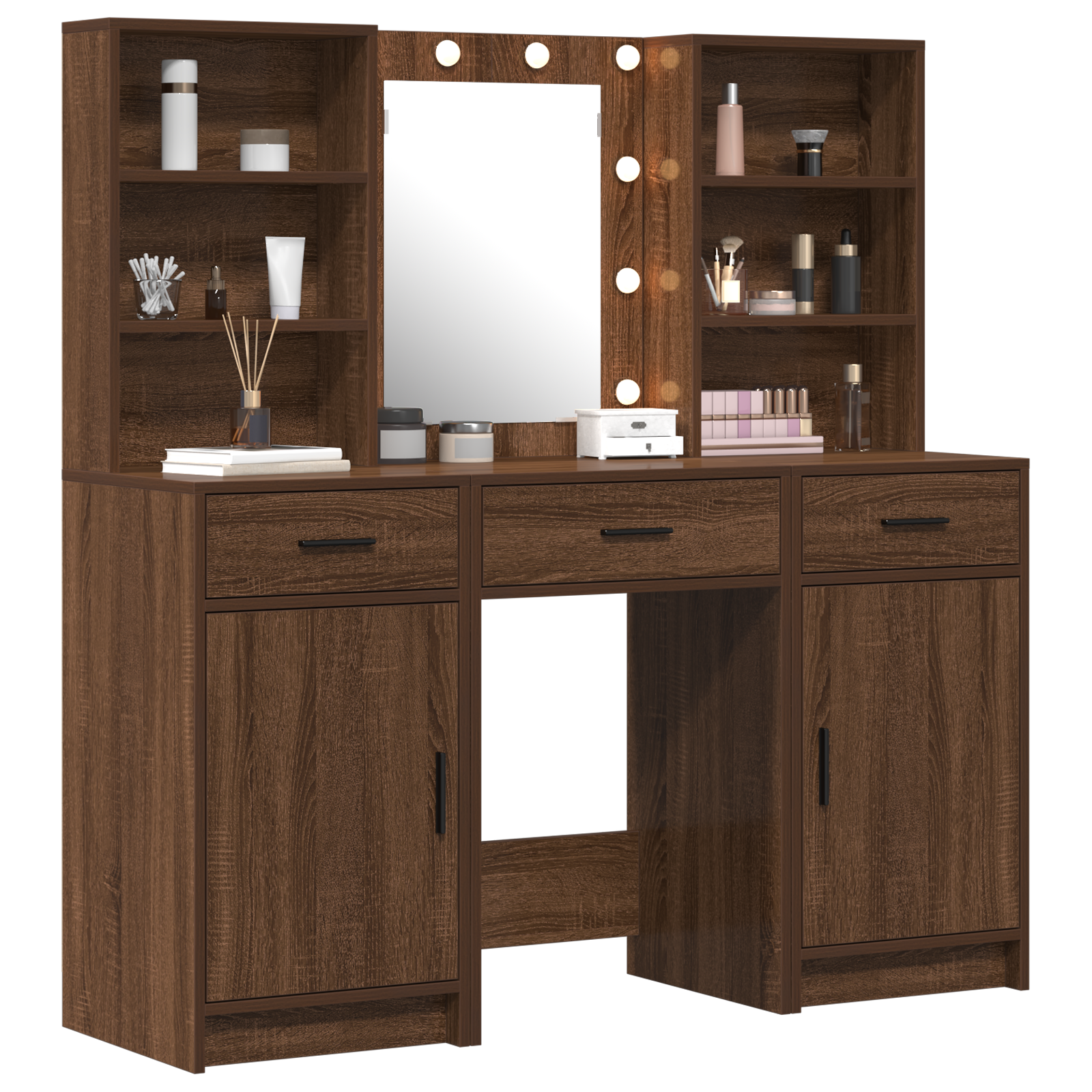 3 Piece Dressing Table Set Brown Oak Engineered Wood - Image 3