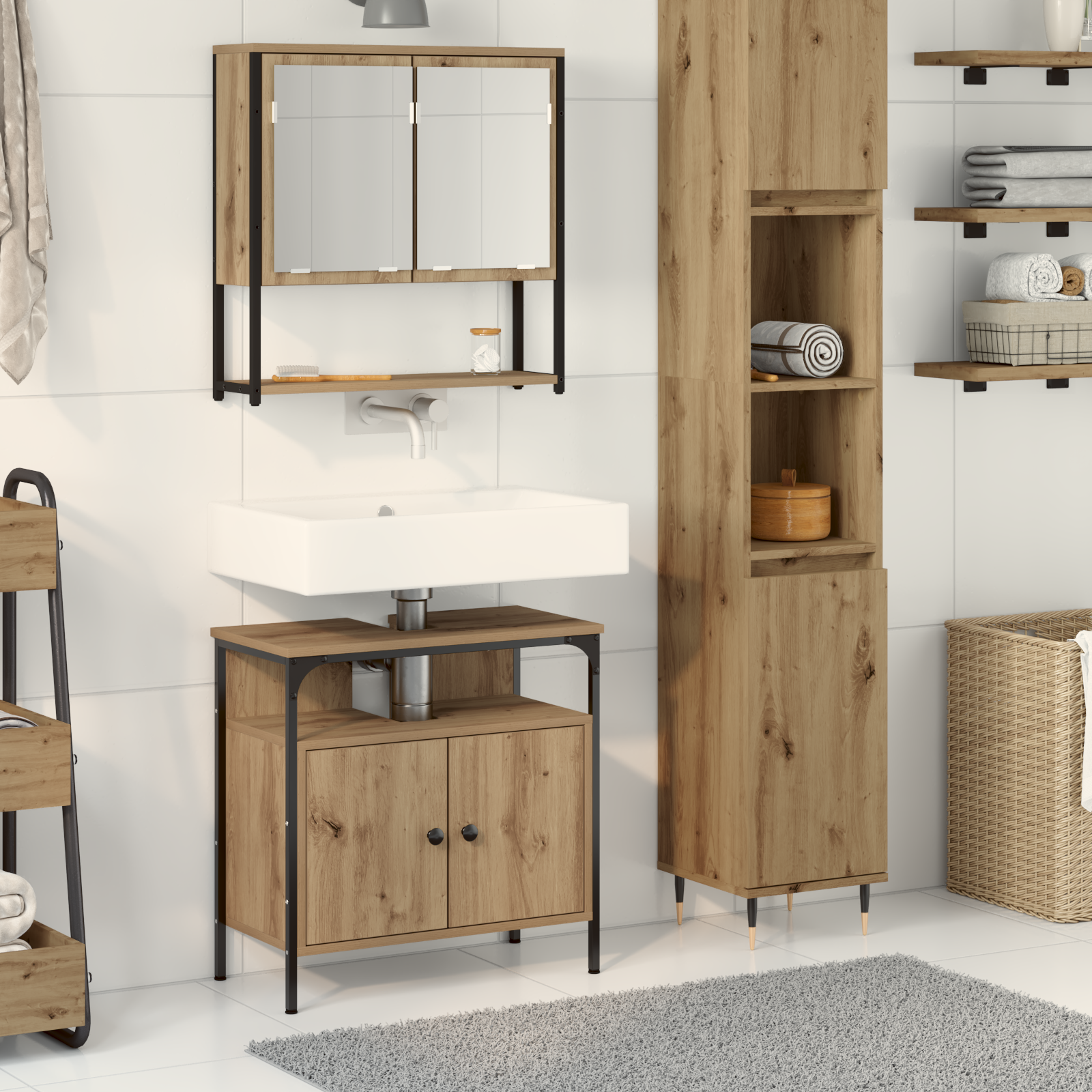 2 Piece Bathroom Furniture Set Artisan Oak Engineered Wood