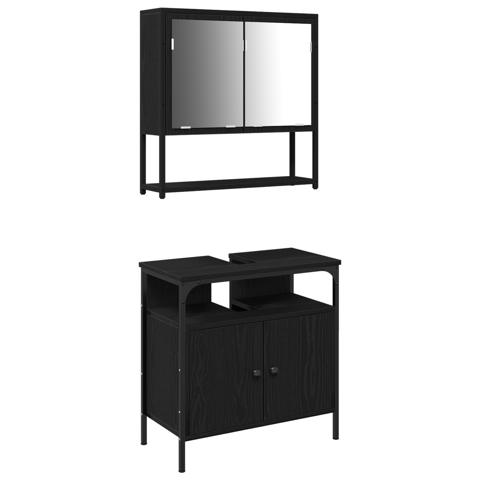 2 Piece Bathroom Furniture Set Black Oak Engineered Wood - Image 2