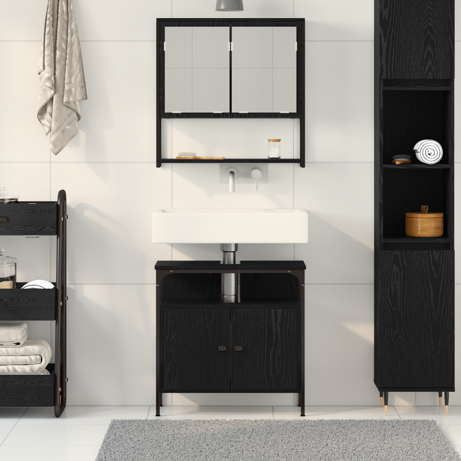 2 Piece Bathroom Furniture Set Black Oak Engineered Wood - Image 4