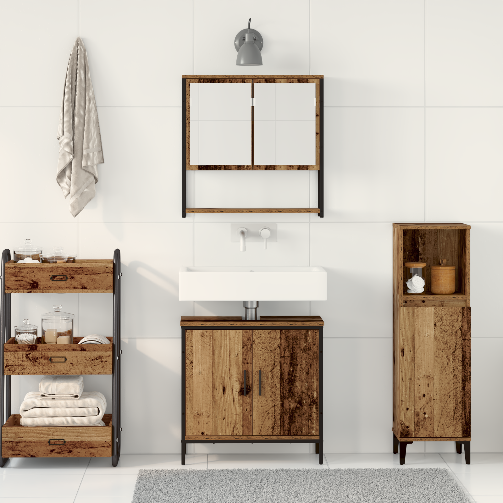 2 Piece Bathroom Furniture Set Old Wood Engineered Wood - Image 4